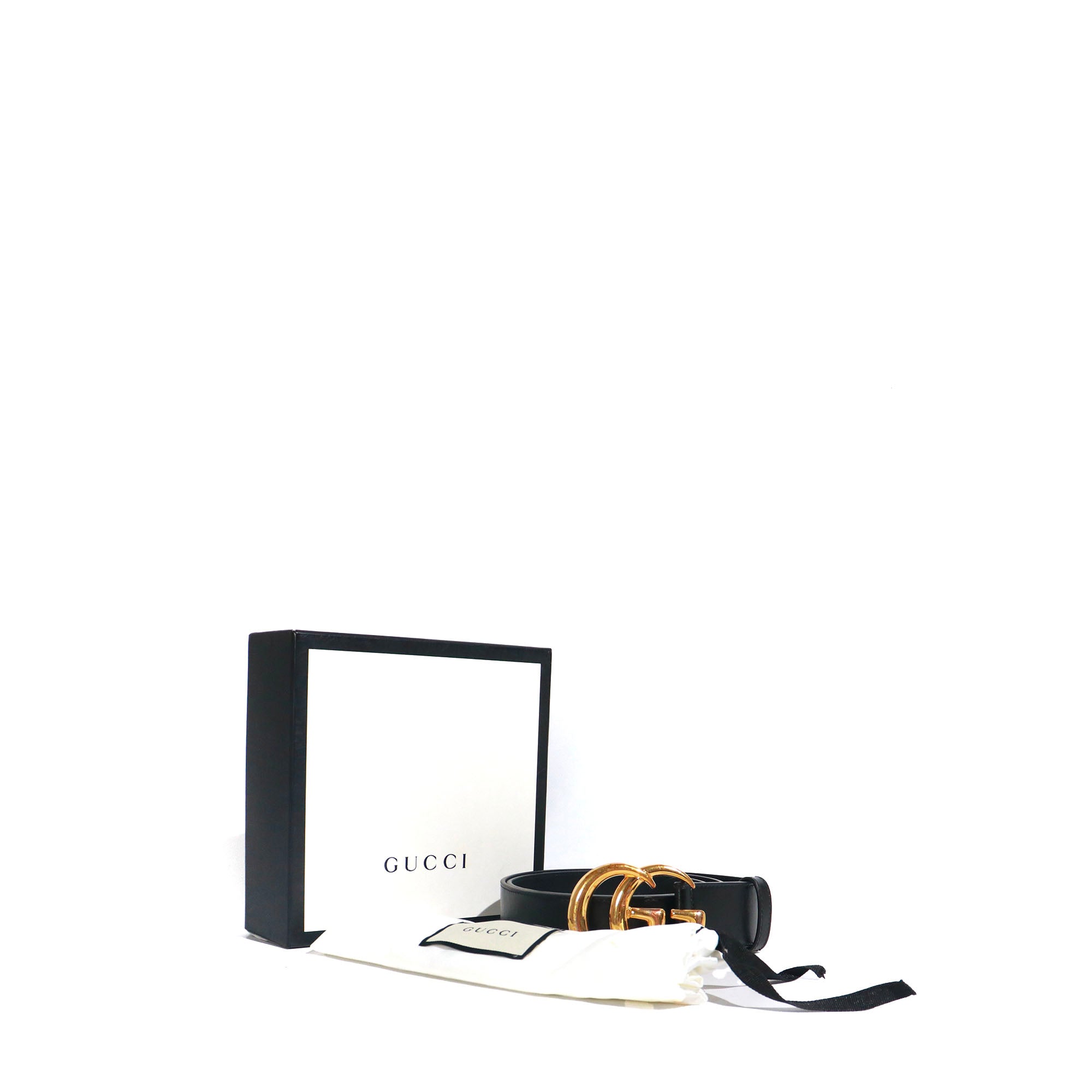 GUCCI - Ceinture GG Marmont Gucci en cuir lisse noir (T90)
