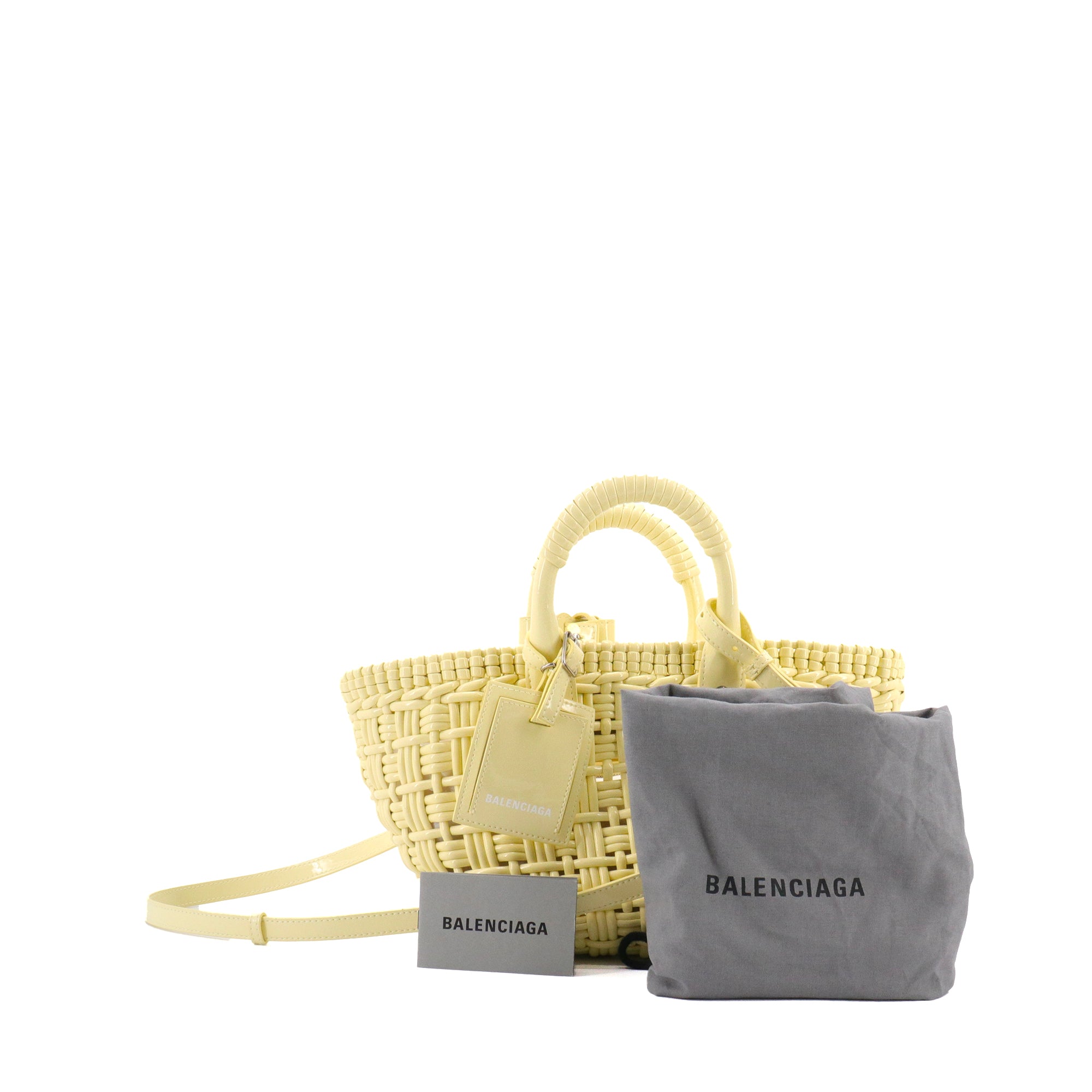 BALENCIAGA - Balenciaga XS Bistro Basket in Pastel Yellow Faux Leather