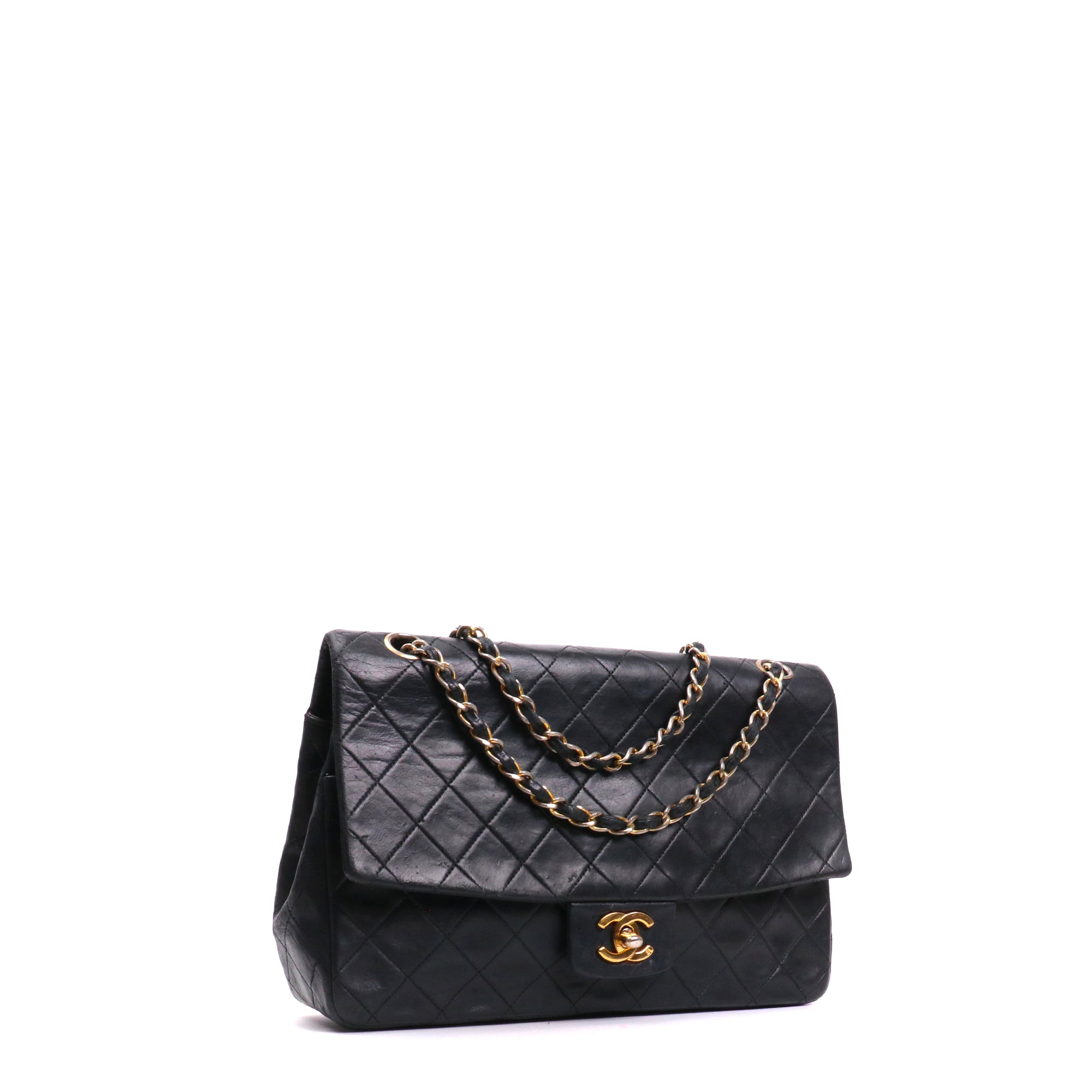 CHANEL - Sac à main Timeless/Classique Chanel simple flap Chanel en cuir lisse noir vintage