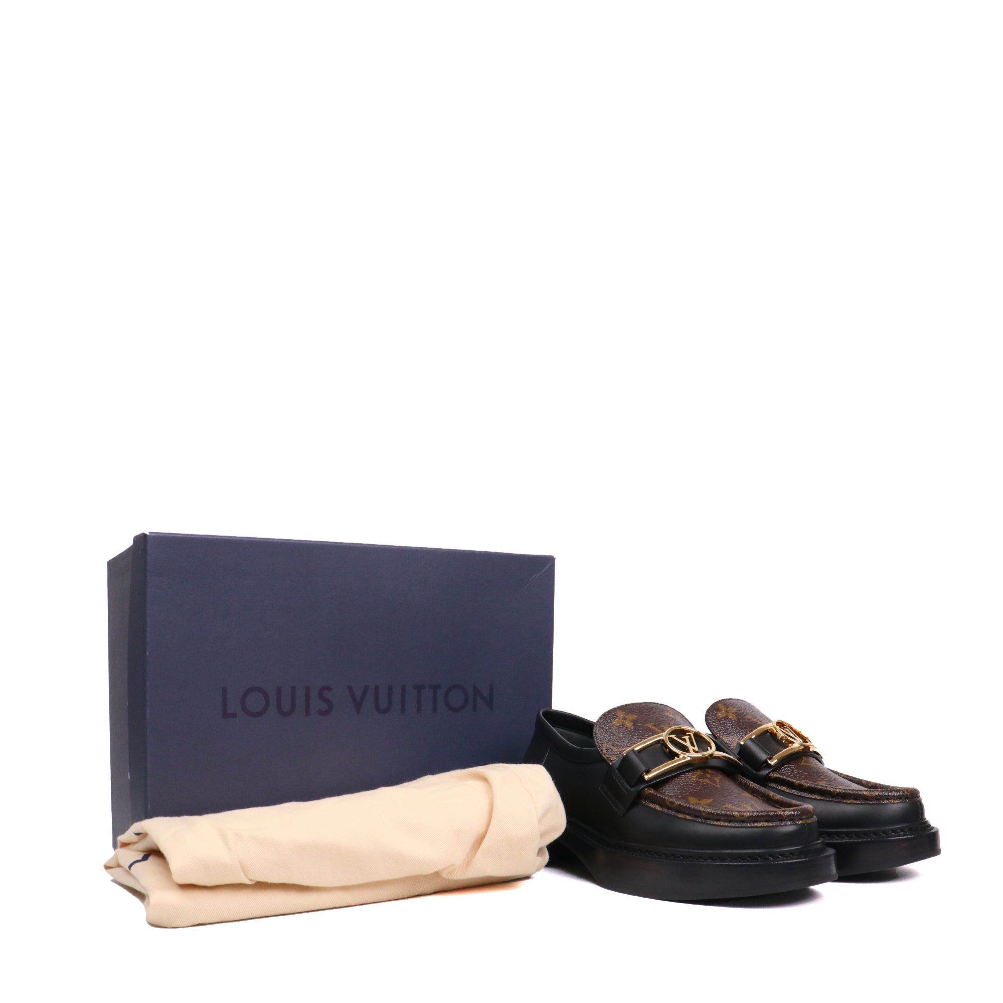 LOUIS VUITTON - Mocassins Academy Loafer Louis Vuitton en cuir noir (T36)