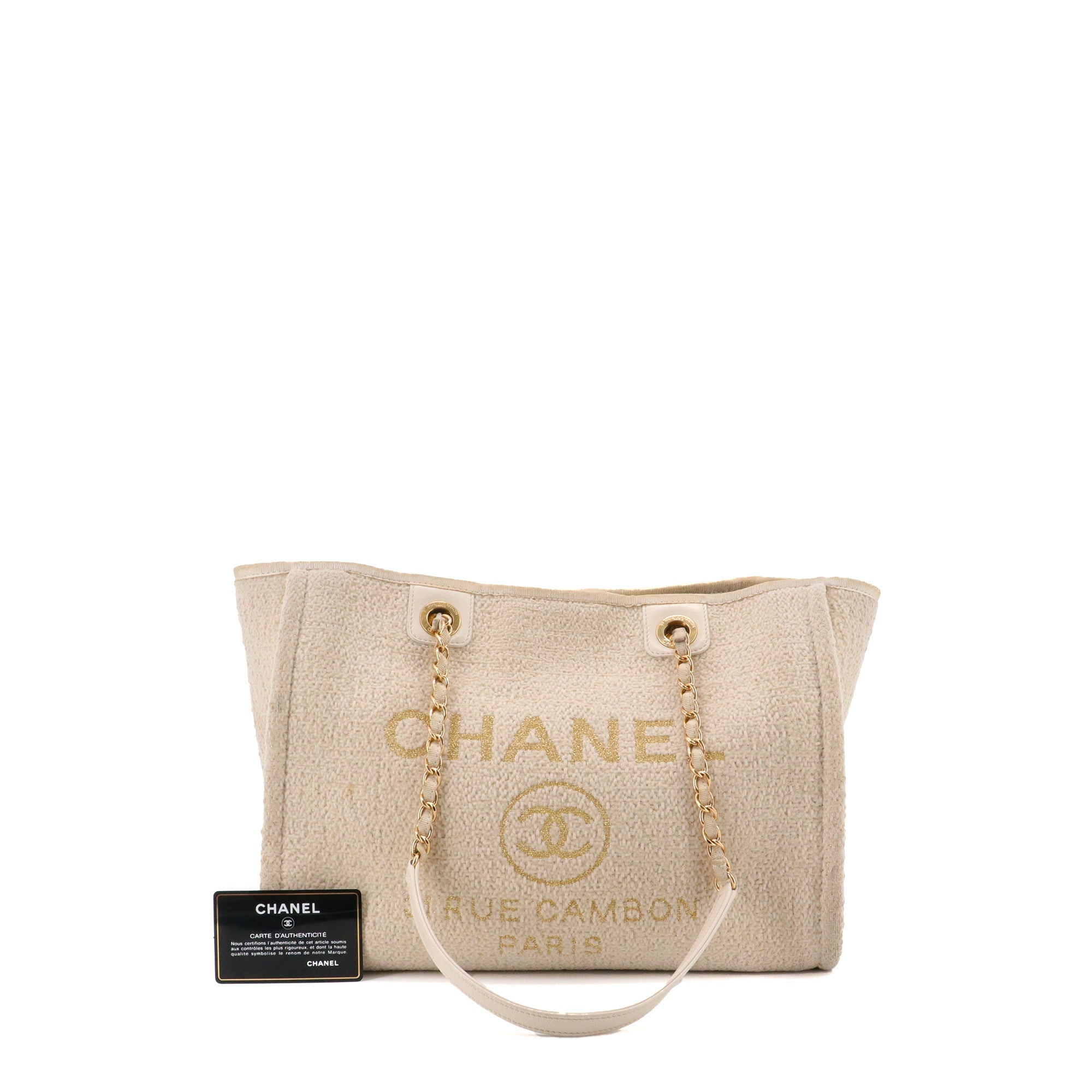 CHANEL - Sac Cabas Deauville Chanel en tweed beige