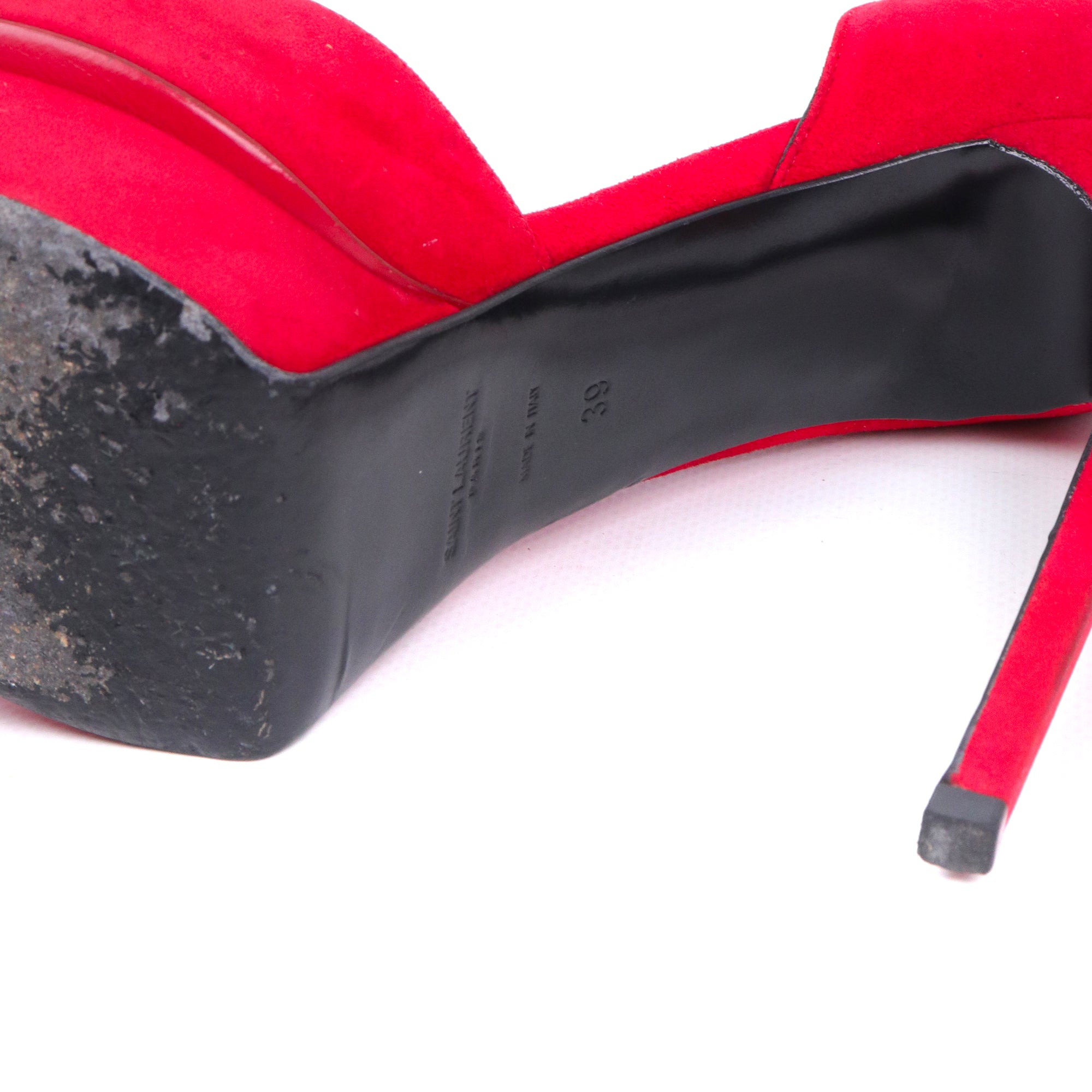 SAINT LAURENT - Escarpins à talon Kid Scamosciato Saint Laurent en suède rouge (T39)