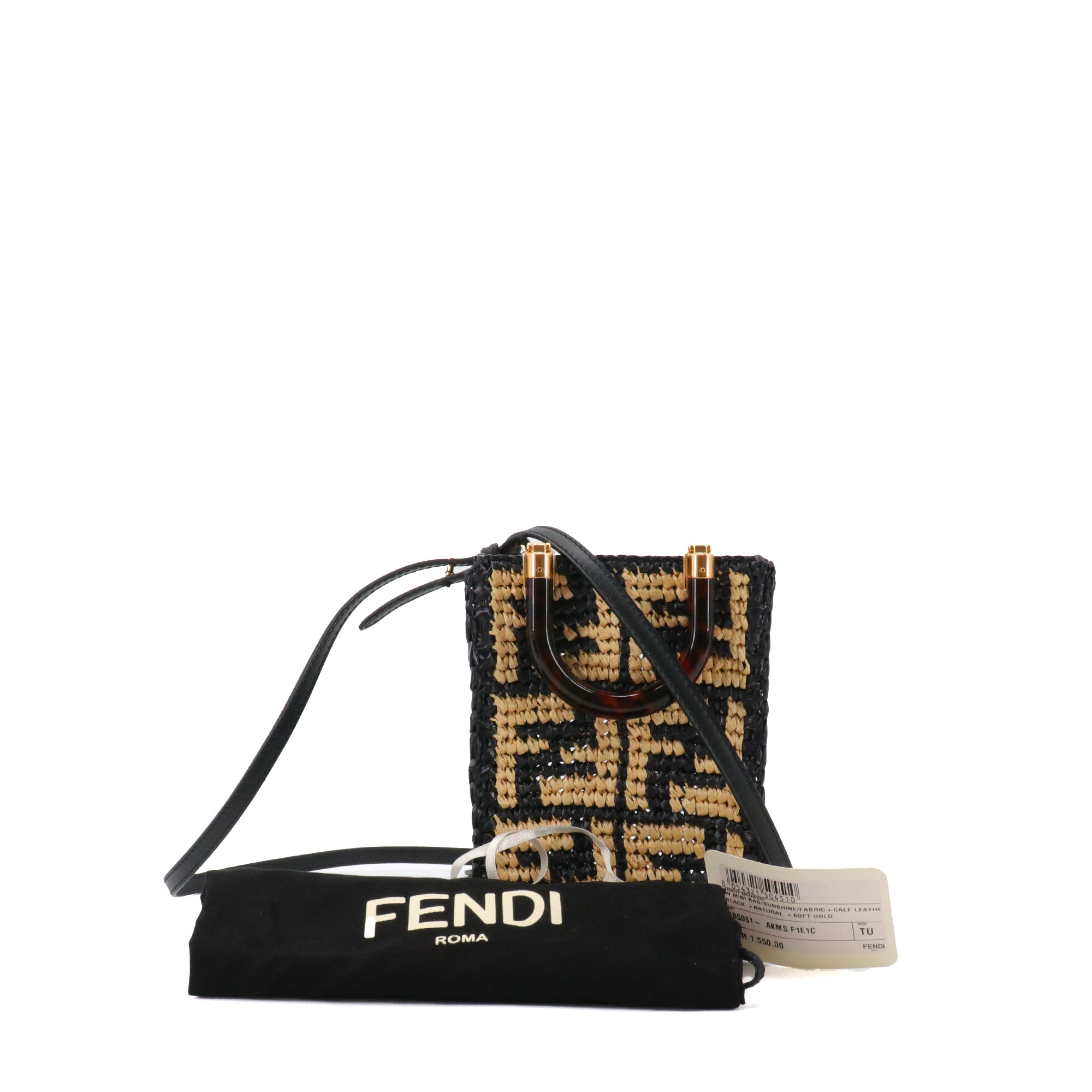 FENDI - Sac à bandoulière Sunshine Fendi en raphia beige et noir