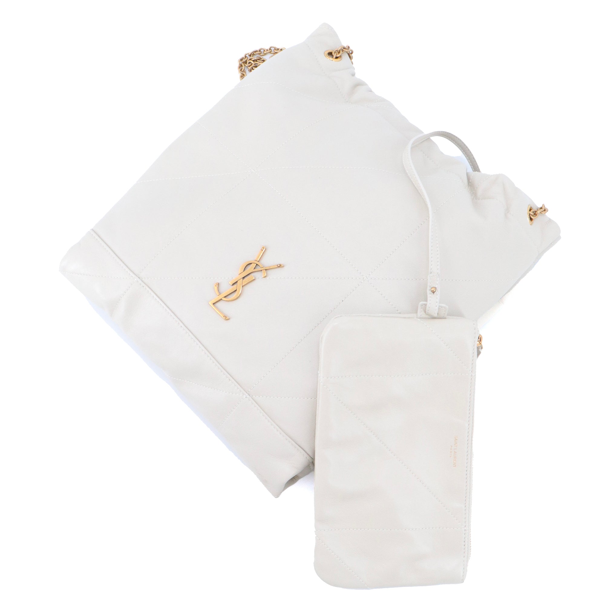 SAINT LAURENT - Sac à épaule Jamie Pochon Saint Laurent en cuir blanc cassé
