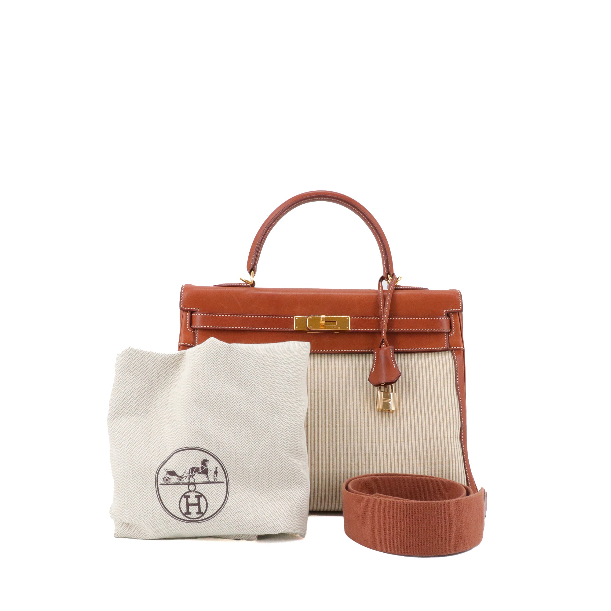 HERMÈS - Sac à main Kelly 32 Hermès en cuir barenia et nylon