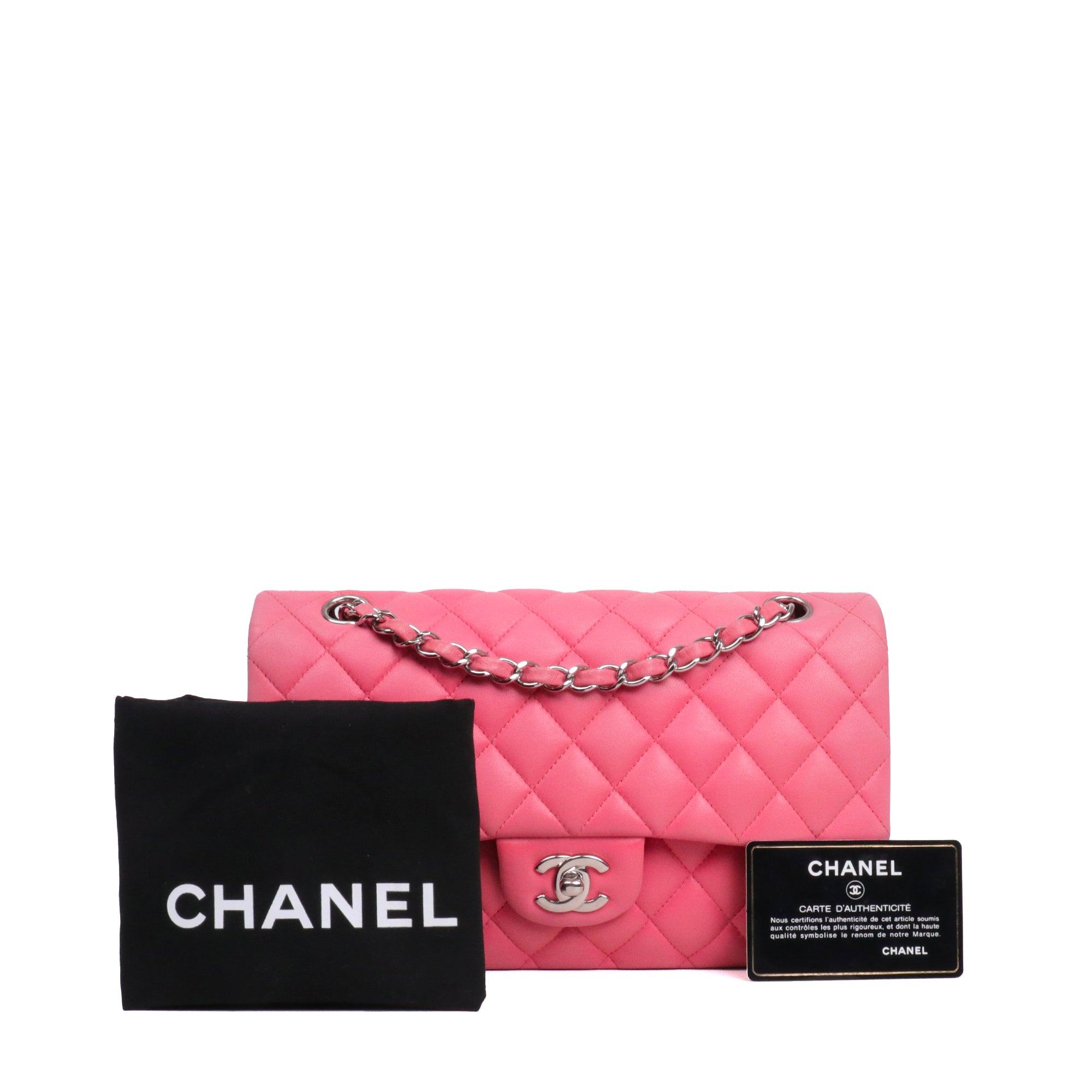 CHANEL - Sac à main Classique/Timeless Chanel medium double flap Chanel en cuir lisse rose