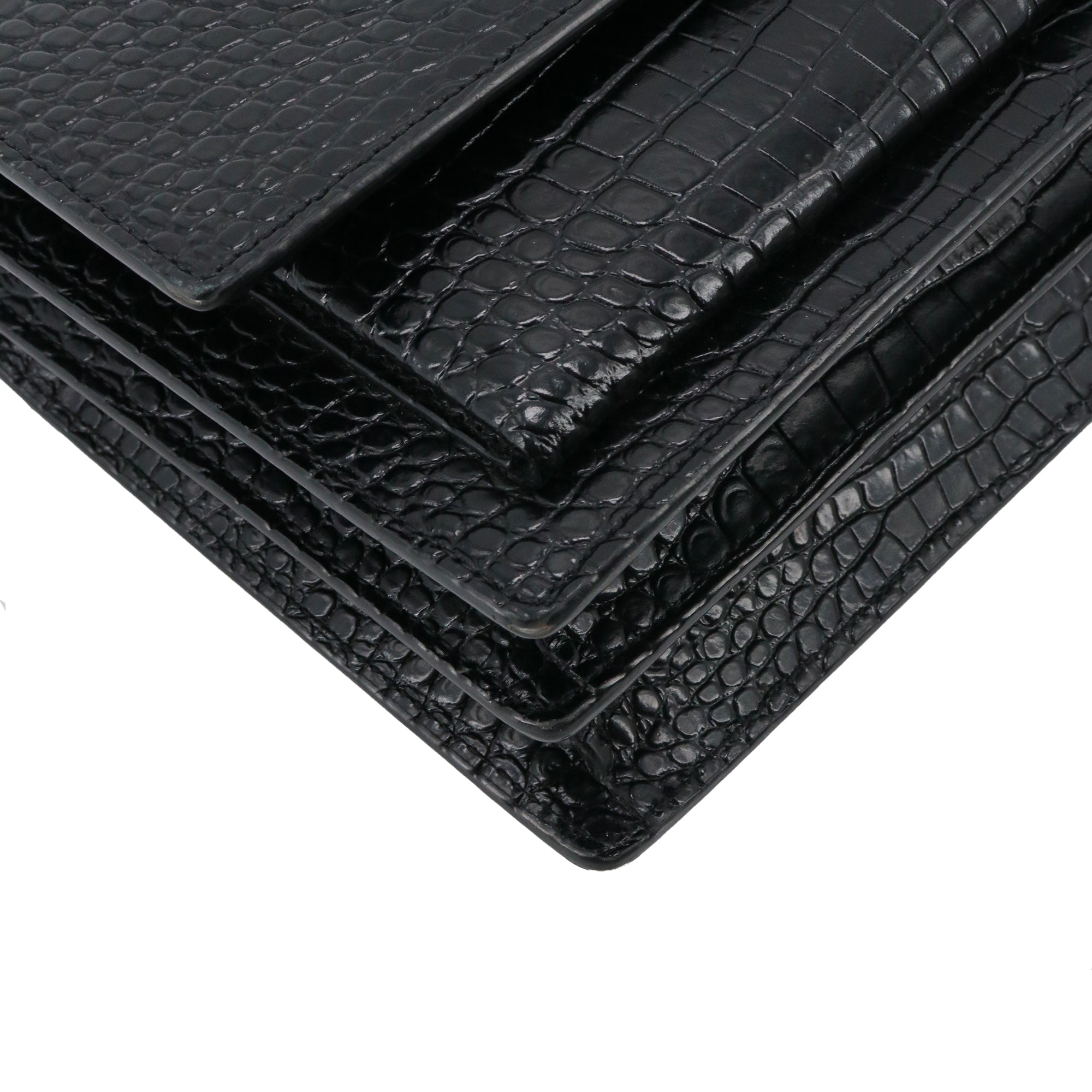 SAINT LAURENT - Sac à bandoulière Sunset medium full black Saint Laurent en cuir embossé croco