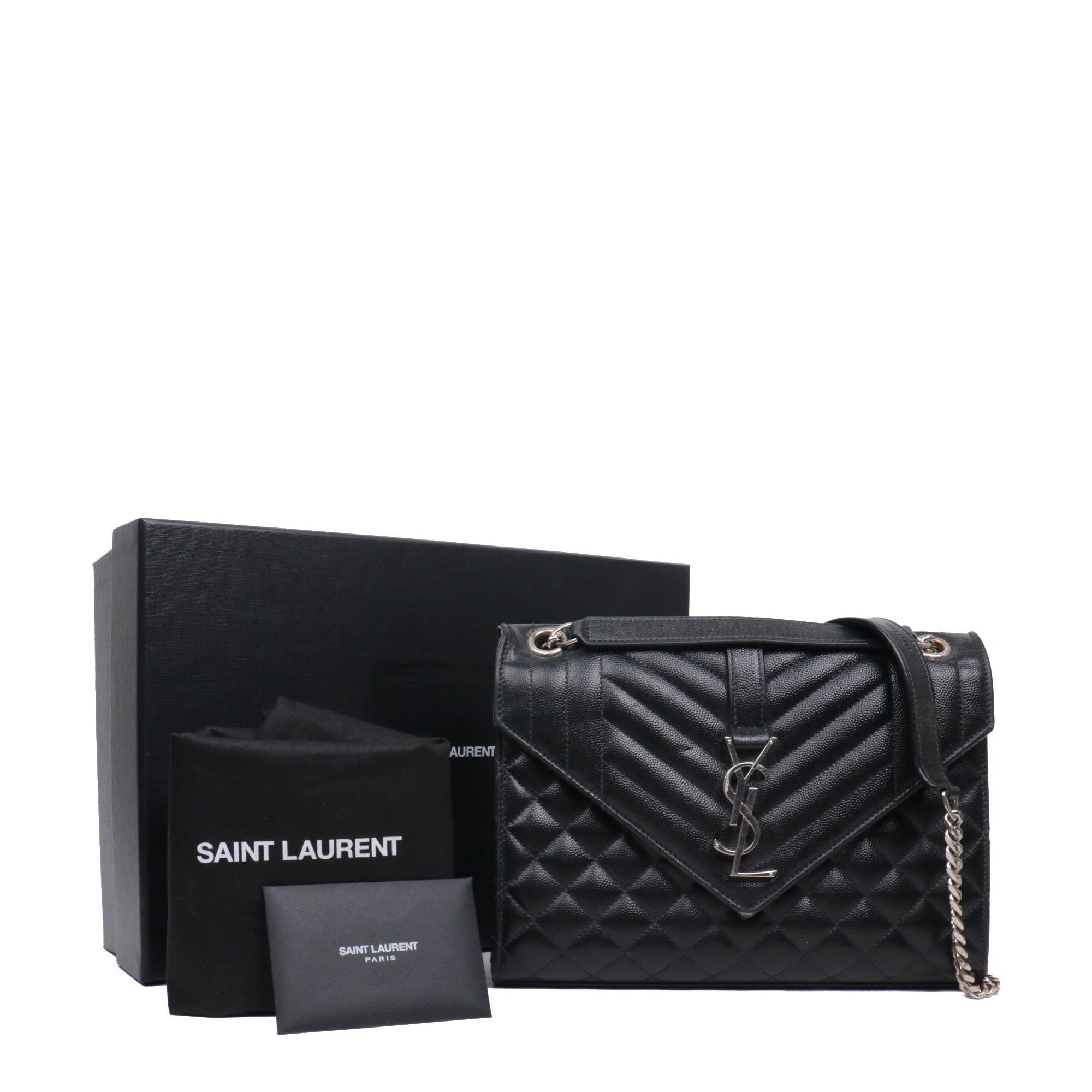 SAINT LAURENT - Sac à bandoulière Envelope Medium Saint Laurent en cuir matelassé grainé noir