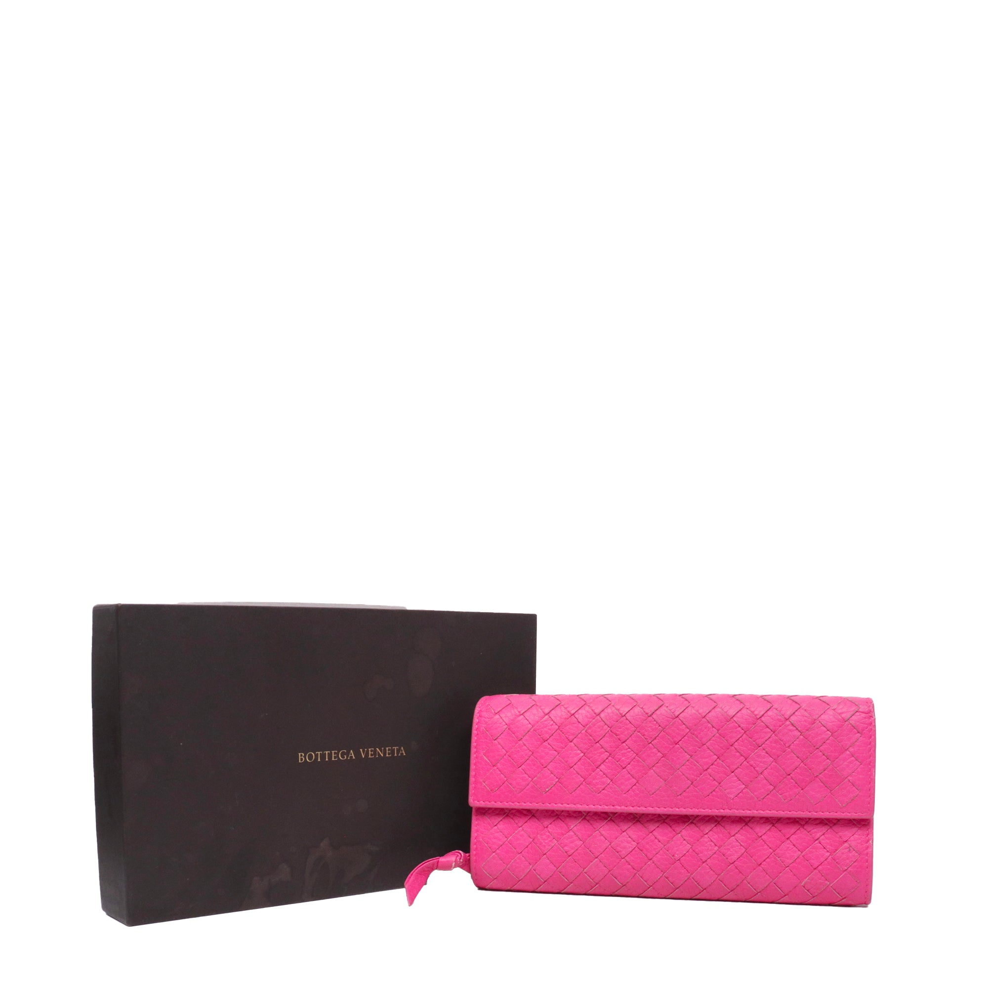 BOTTEGA VENETA - Portefeuille à rabat intrecciato Bottega Veneta en cuir rose