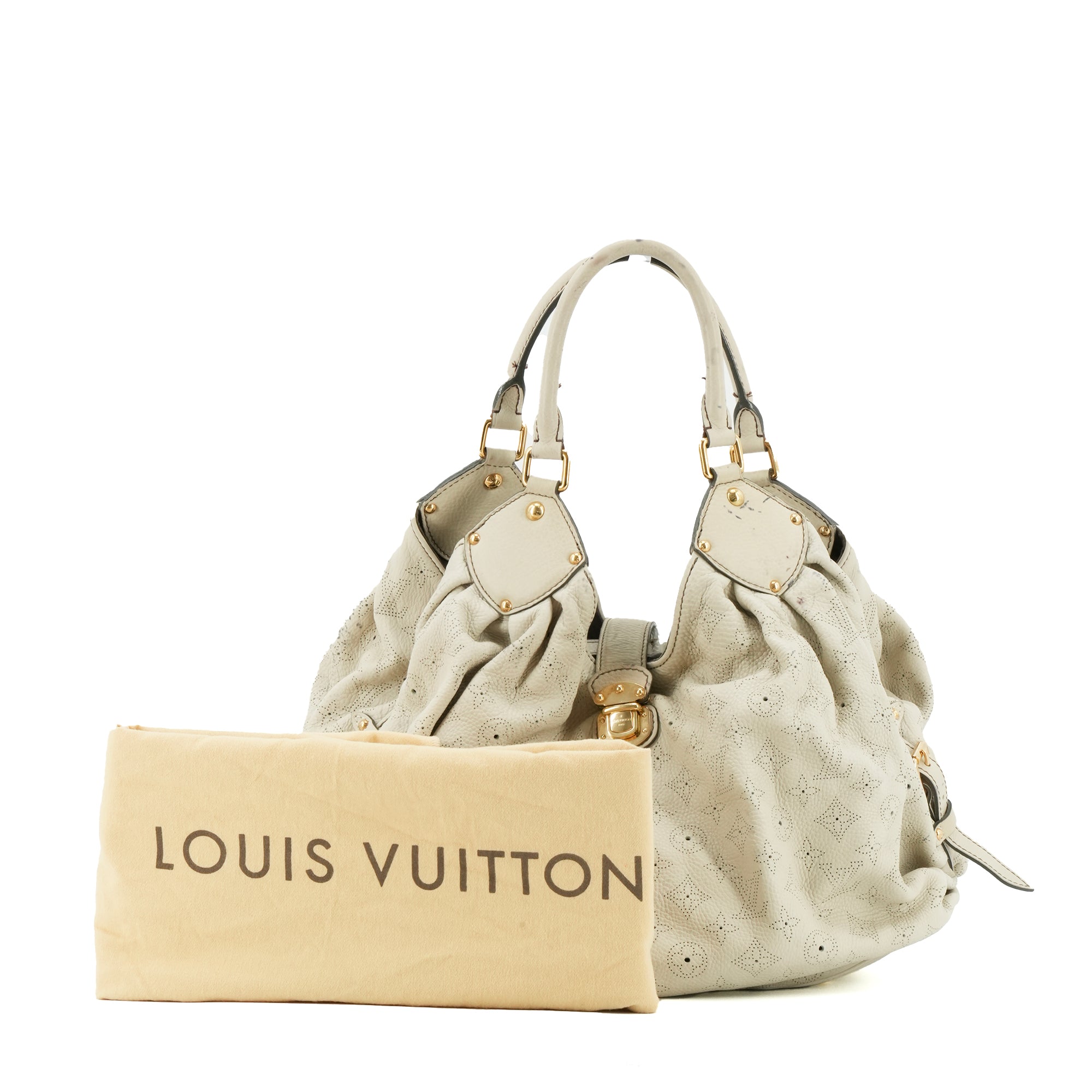 LOUIS VUITTON - Sac cabas Mahina Louis Vuitton en cuir grainé beige vintage