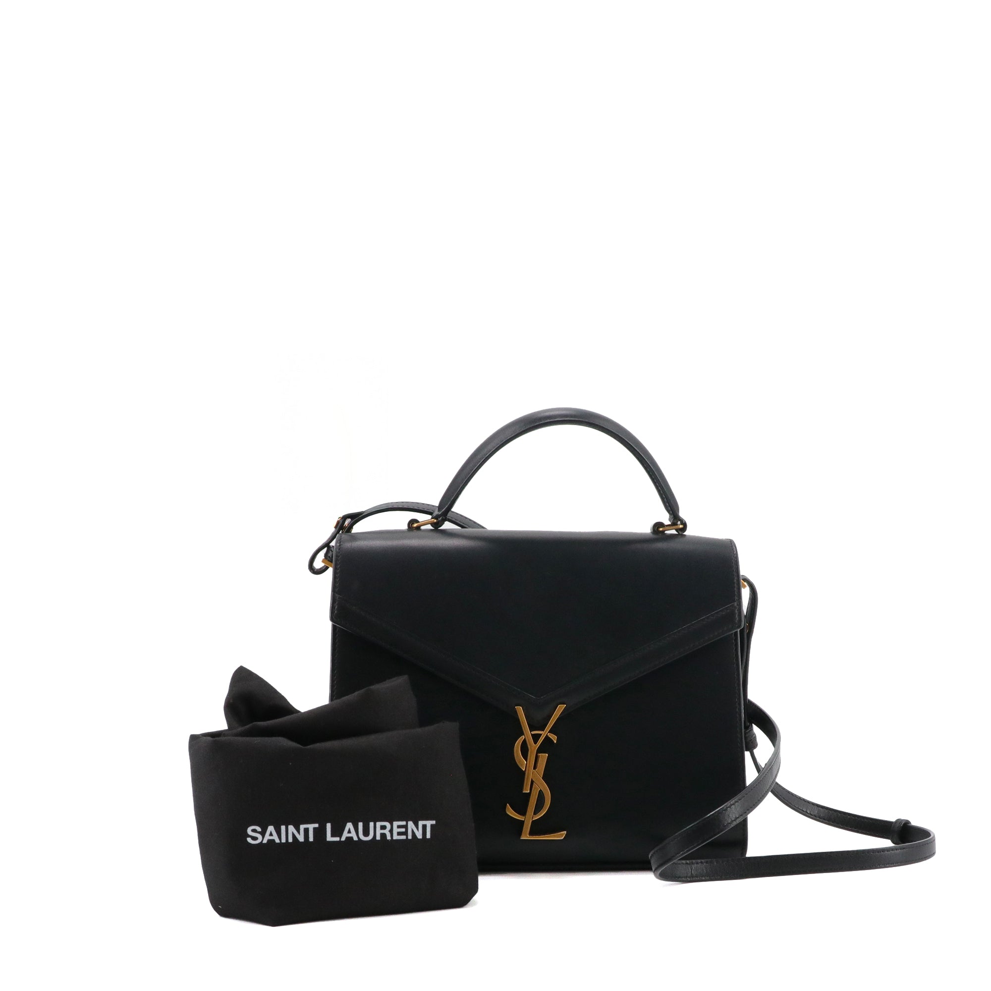 SAINT LAURENT - Sac à bandoulière Cassandra Top Handle medium Saint Laurent en cuir box noir