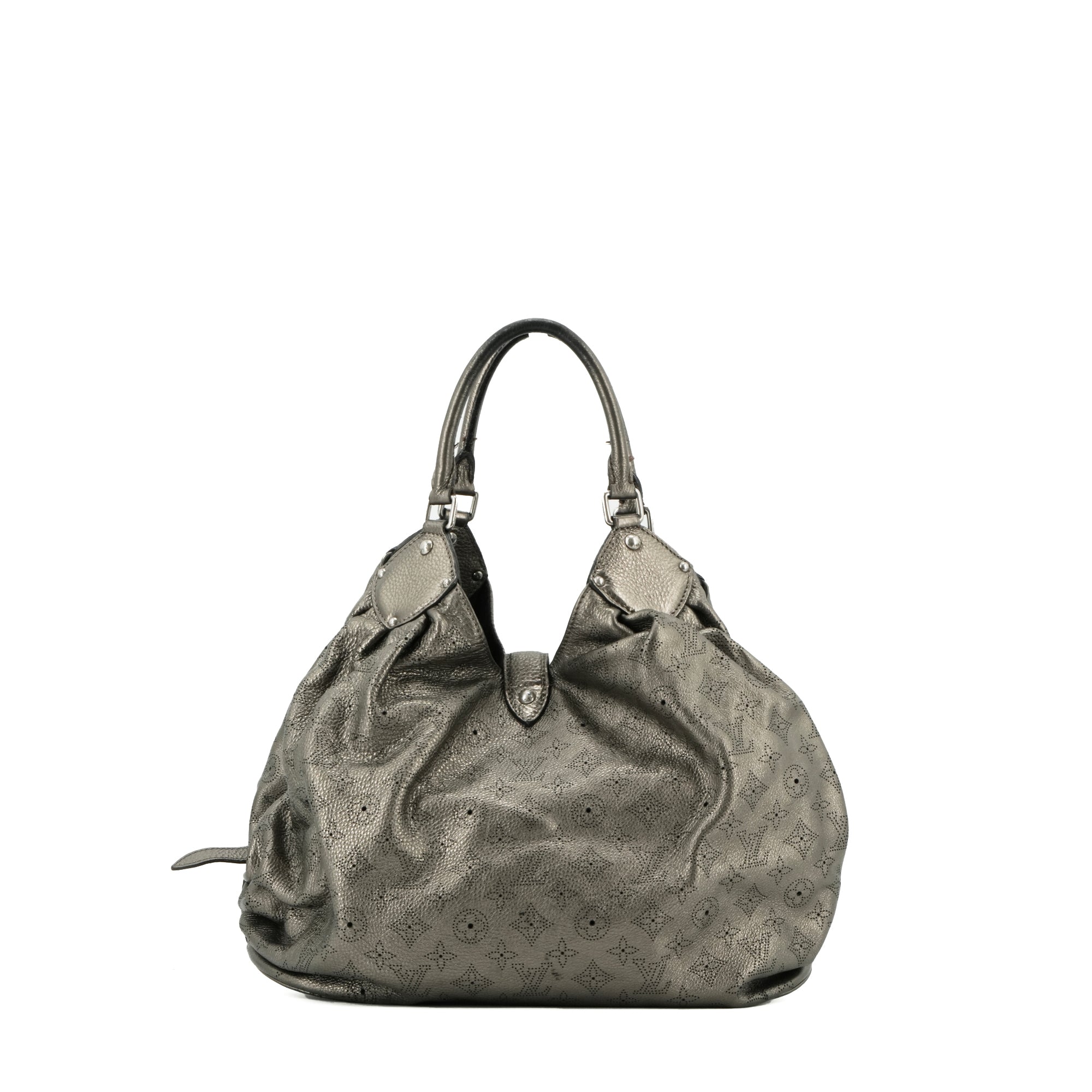 LOUIS VUITTON - Sac cabas Mahina Louis Vuitton en cuir grainé argenté vintage