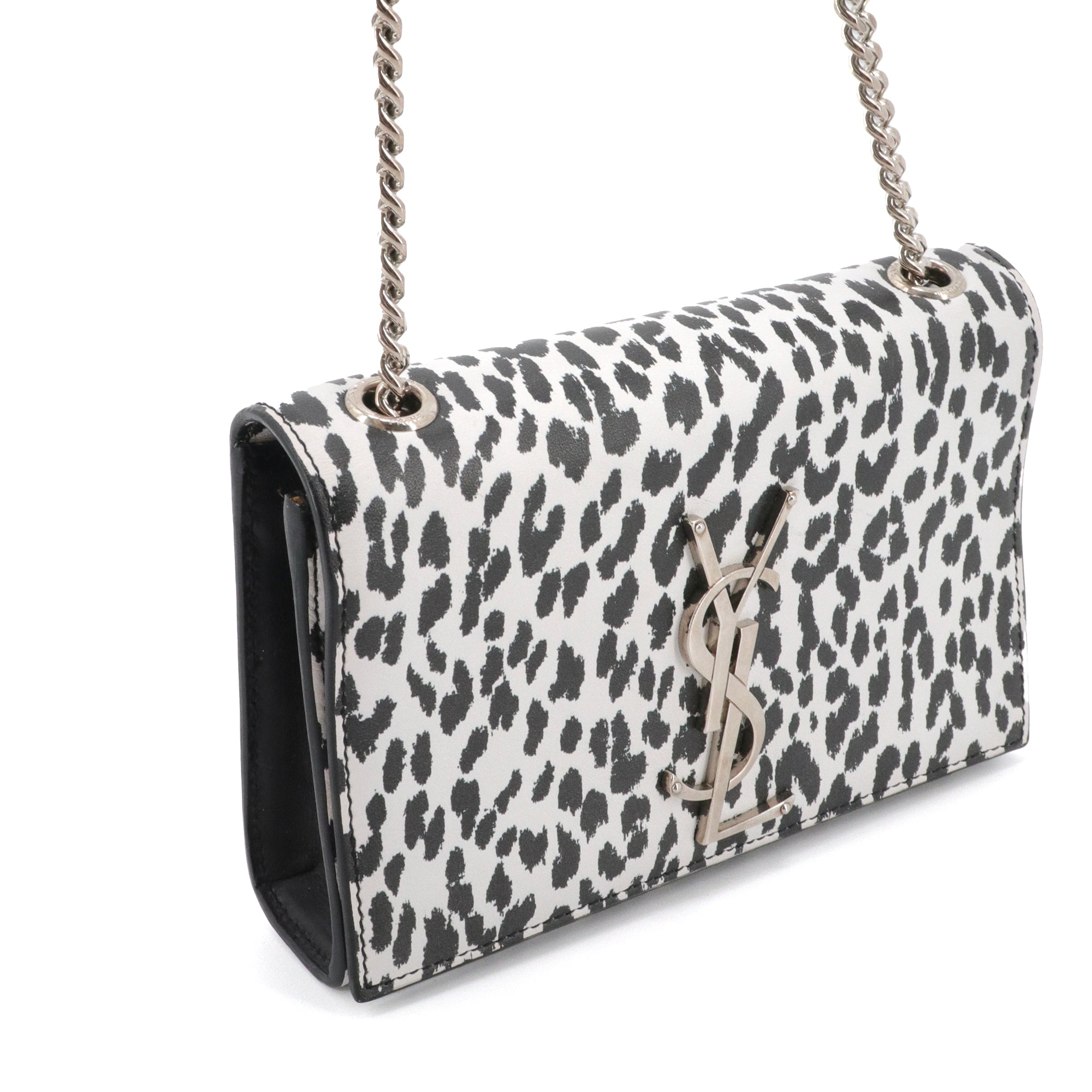 SAINT LAURENT - Sac à bandoulière Kate mini Saint Laurent en cuir noir et blanc