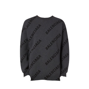 BALENCIAGA - Pull monogrammé Balenciaga en laine grise (S)