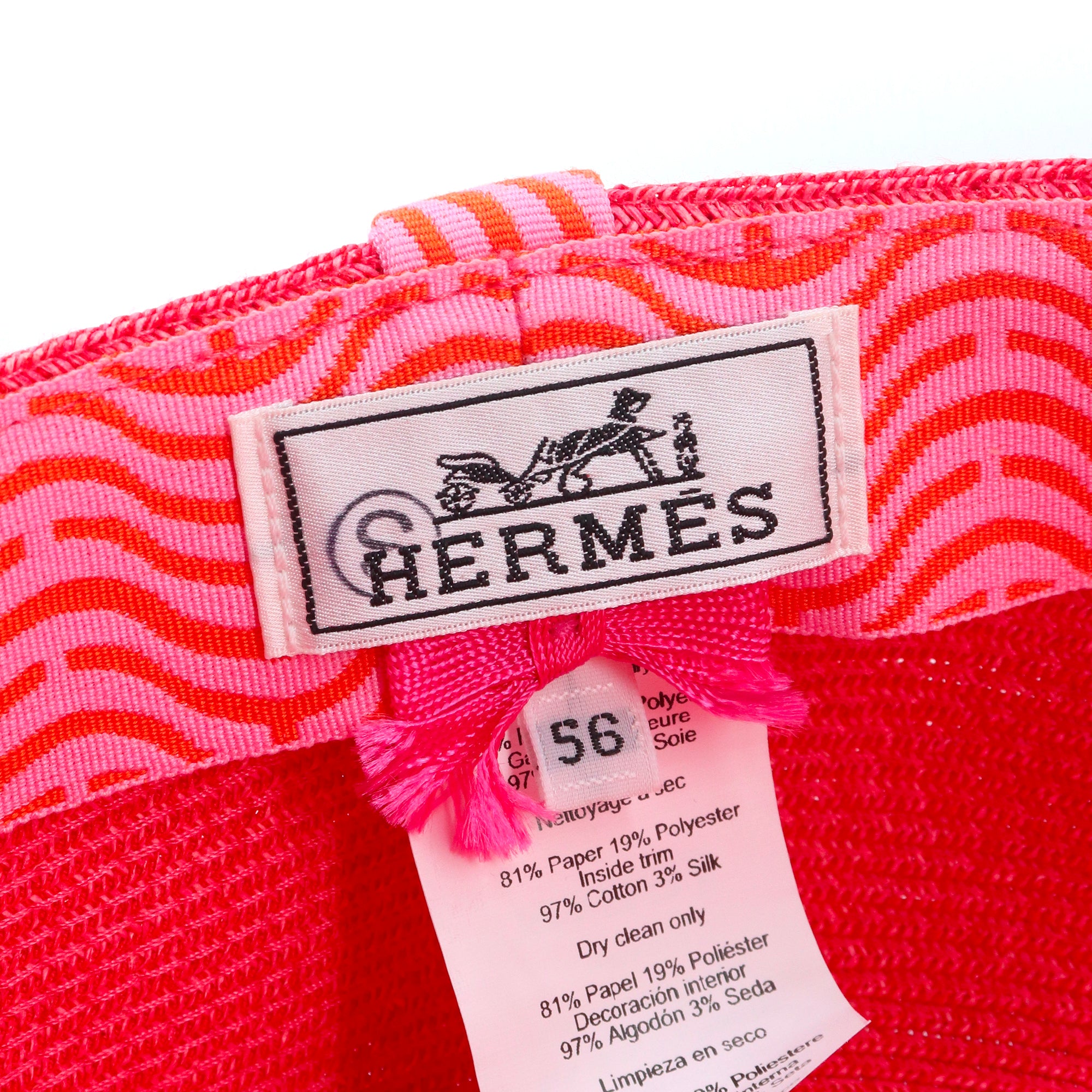 HERMÈS - Casquette Galatée Hermès en papier rose (T56)
