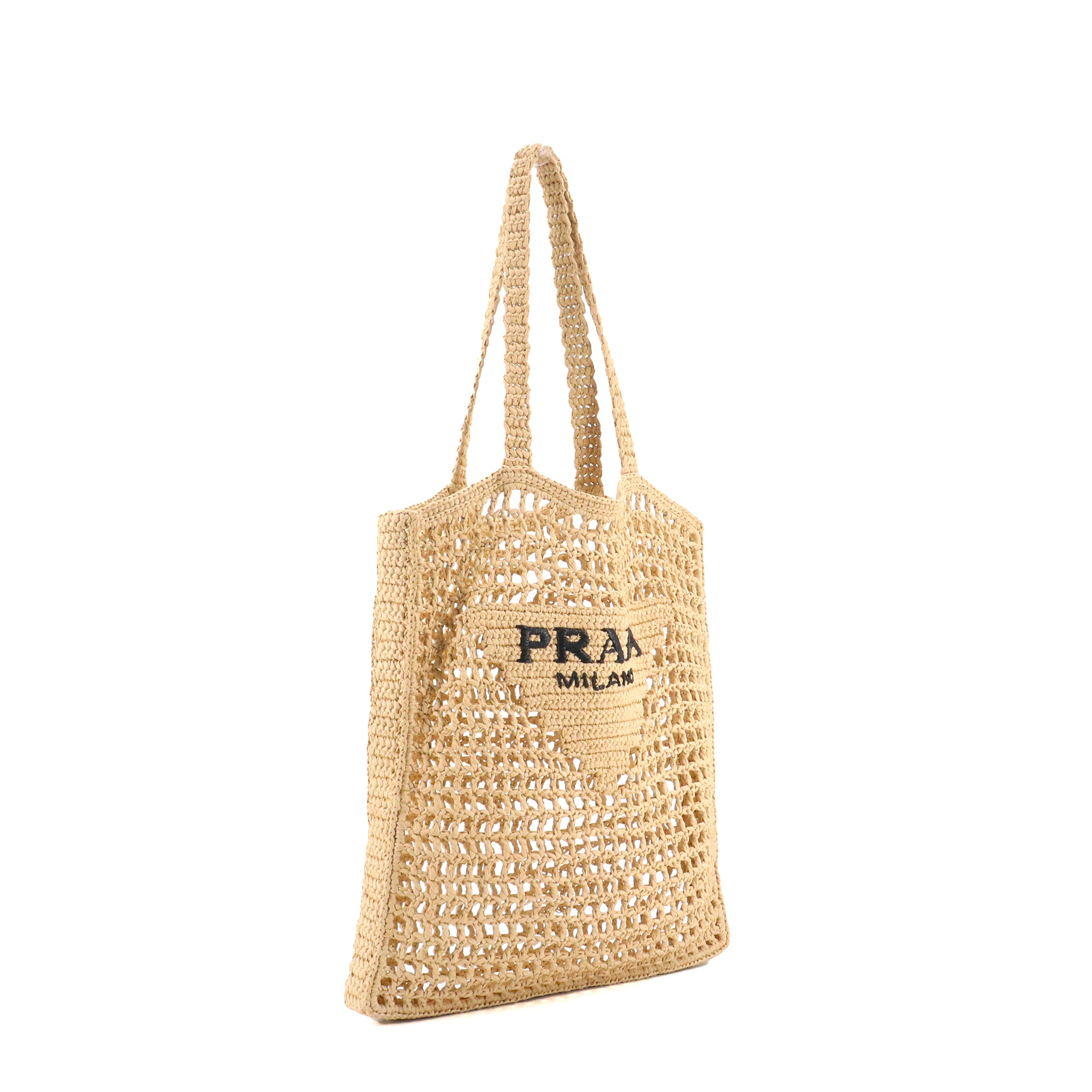 PRADA - Sac cabas en crochet Prada en raphia beige