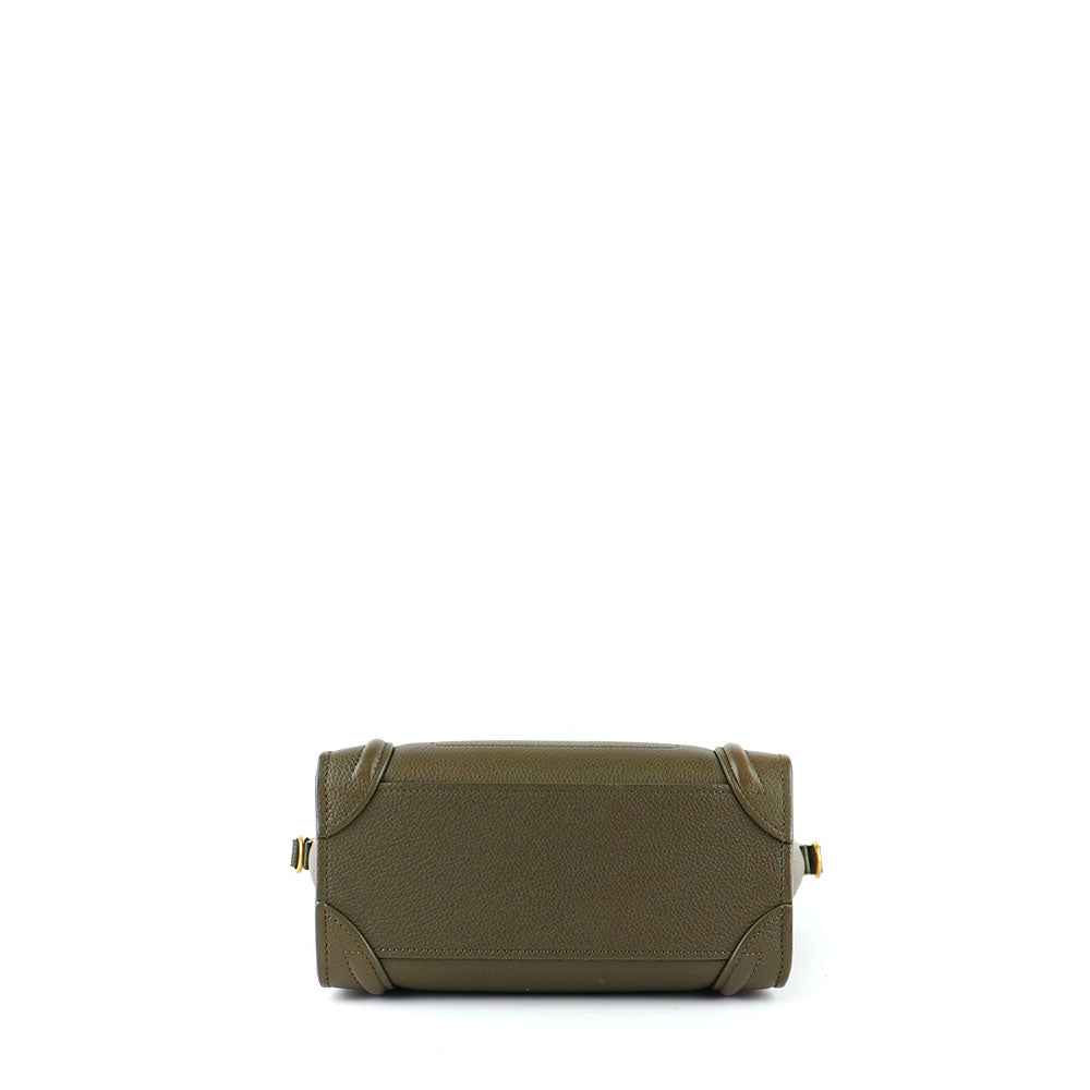 CELINE - Sac à bandoulière Luggage nano en cuir grainé vert