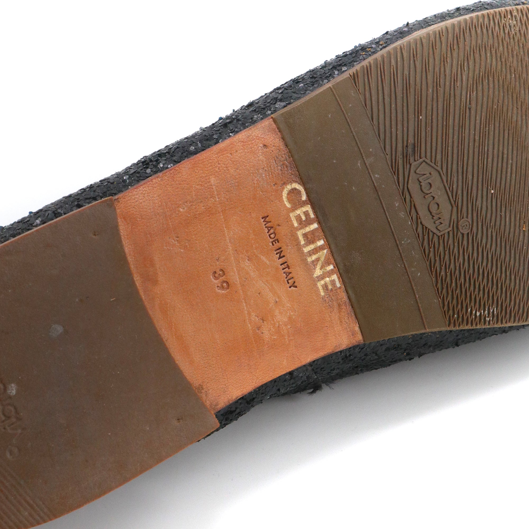 CELINE - Ballerines glitter Triomphe Celine en cuir noir (T39)
