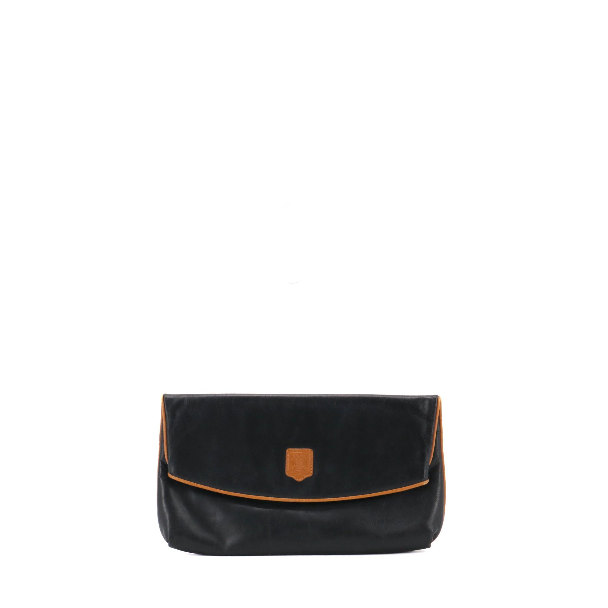 CELINE - Pochette Triomphe Celine en cuir noir vintage