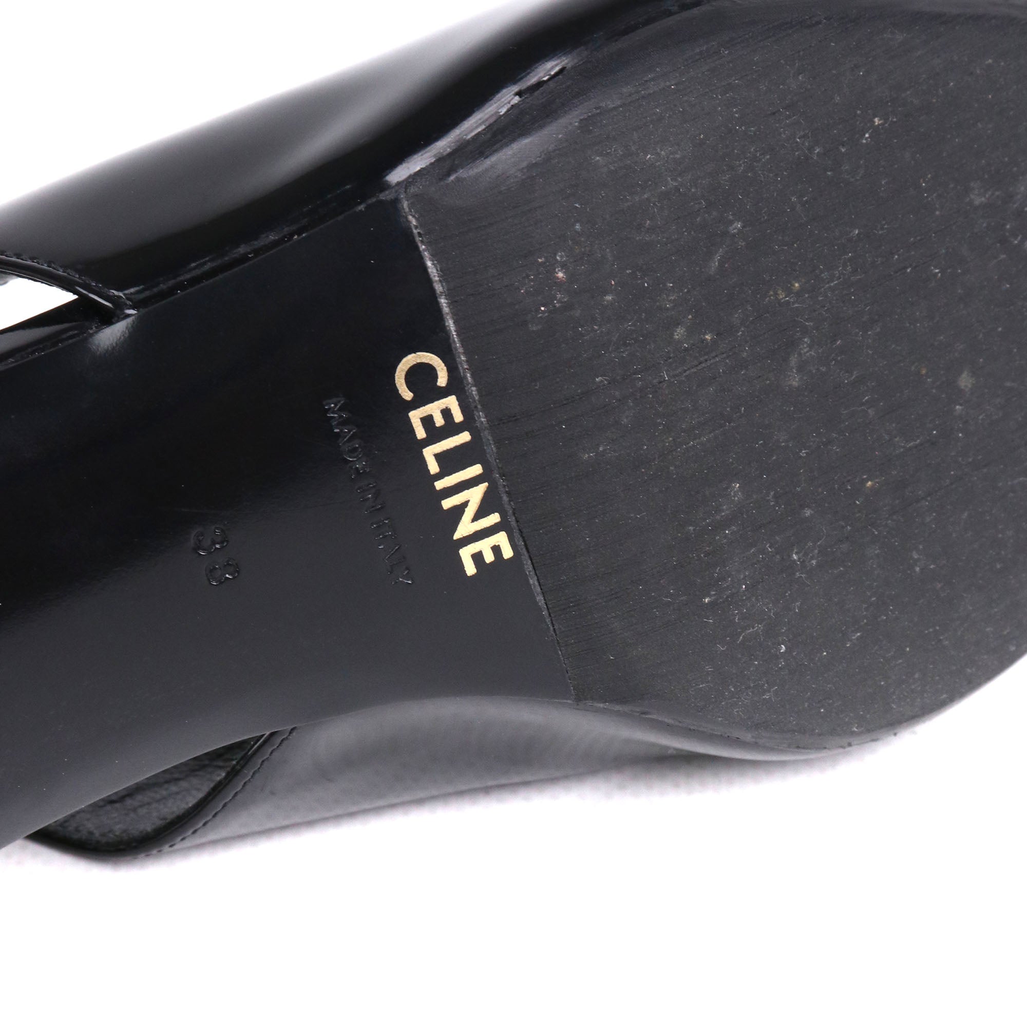 CELINE - Sandales à talon Triomphe Celine en cuir verni noir (T38)