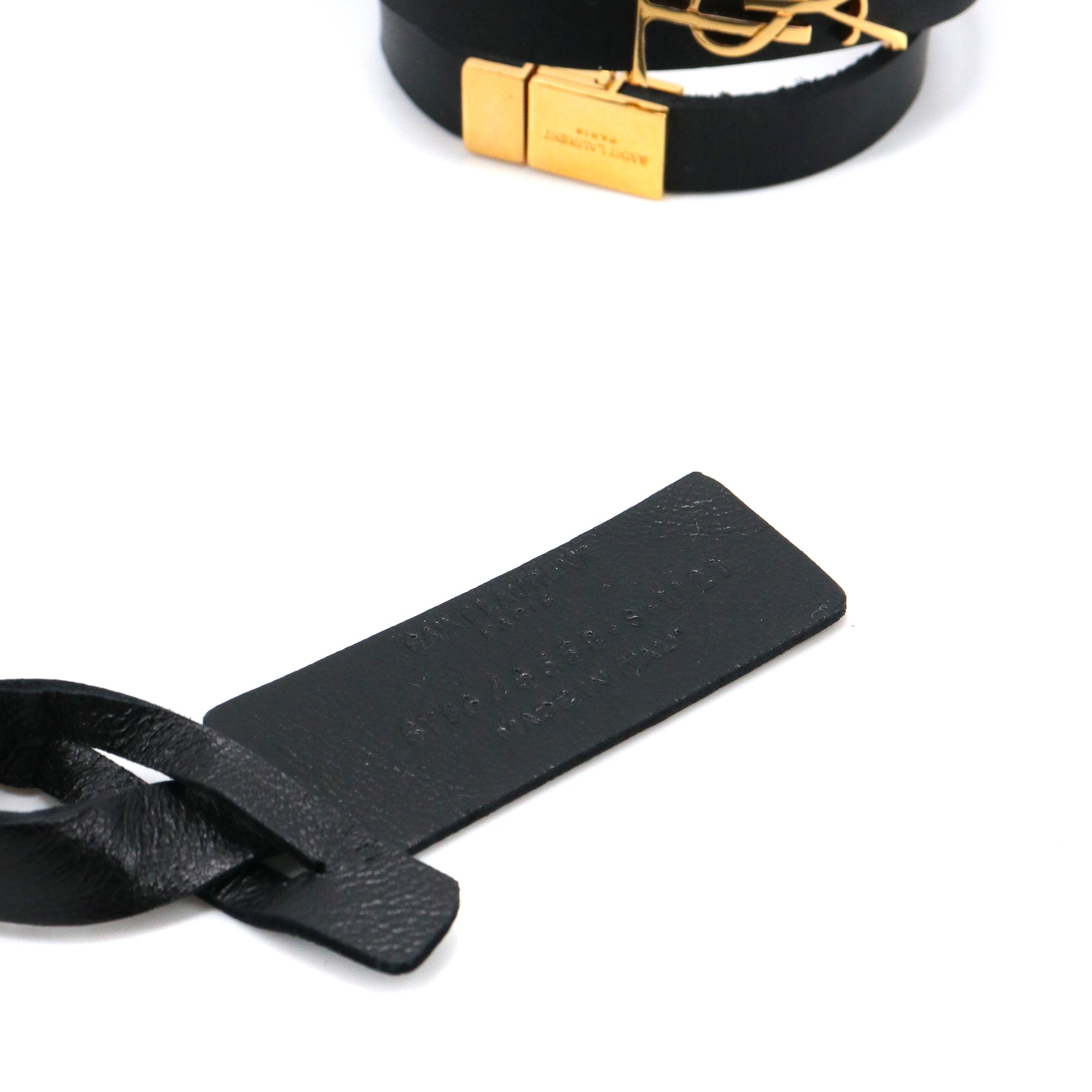 SAINT LAURENT - Bracelet Cassandre double tour Saint Laurent en cuir lisse noir (S)