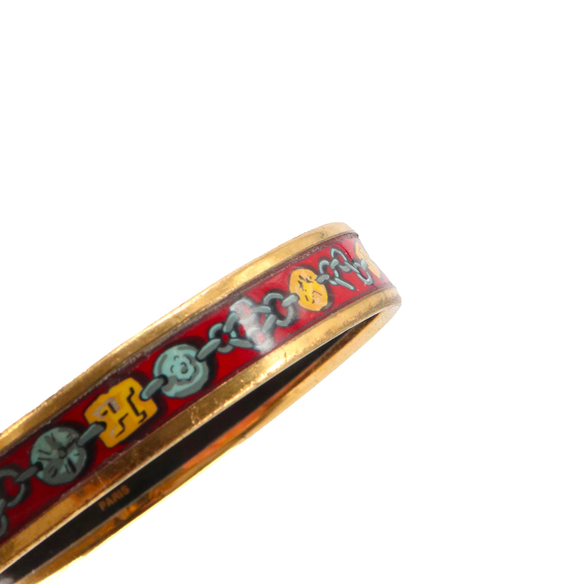 HERMÈS - Bracelet Jonc Hermès en métal doré et émail (T1)