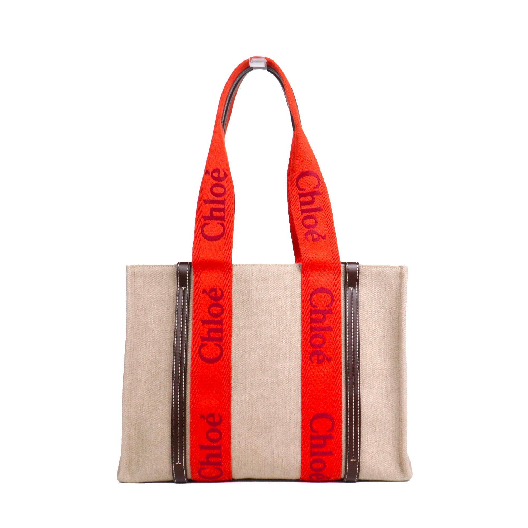 CHLOÉ - Sac cabas Woody Chloé en toile beige et orange