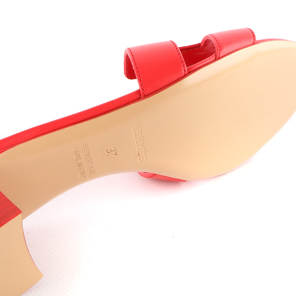 HERMÈS - Sandales Oasis en cuir lisse rouge (T37)