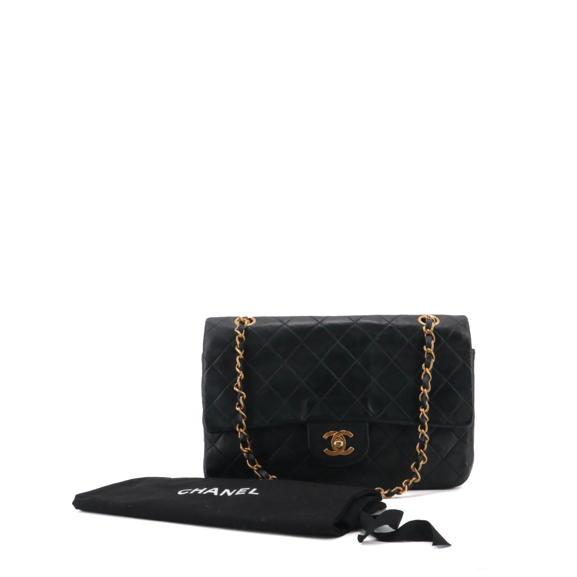 CHANEL - Sac à main Classique/Timeless Chanel 11.12 double flap Chanel en cuir lisse noir vintage