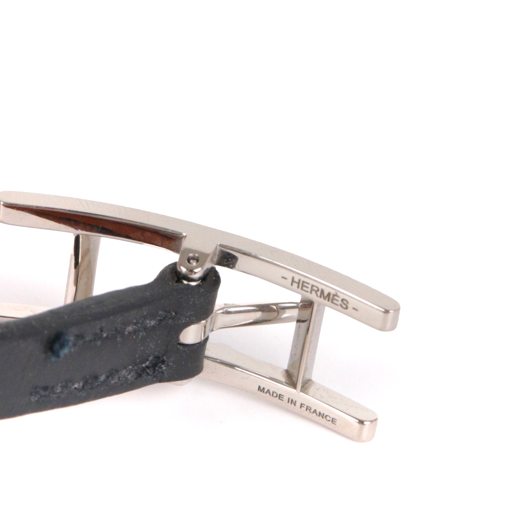 HERMÈS - Bracelet Behapi Double Tour réversible Hermès en cuir noir et fauve (T3)