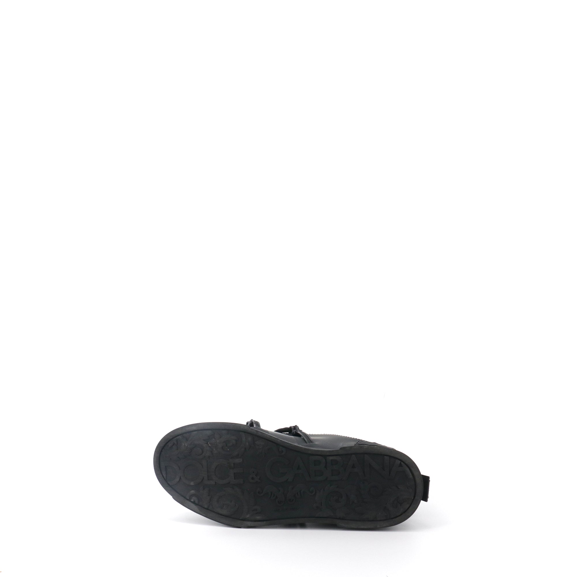 DOLCE & GABBANA - Sneakers Portofino Dolce & Gabbana en cuir de veau et verni noir (T38)