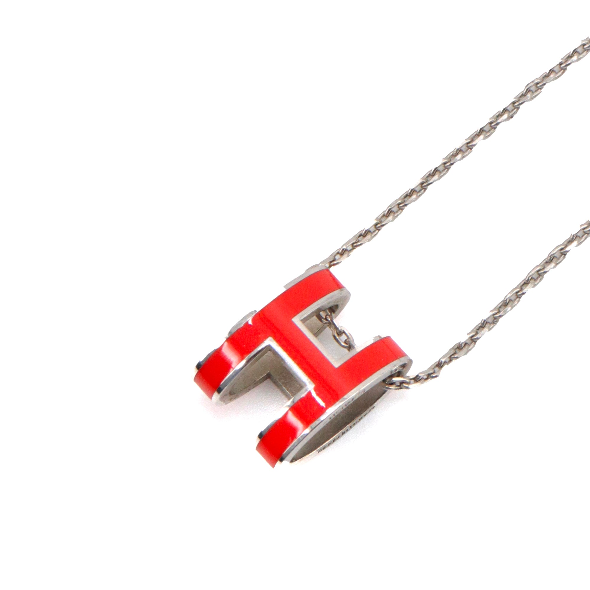 HERMÈS - Collier Pop H Hermès en métal argenté et émail orange