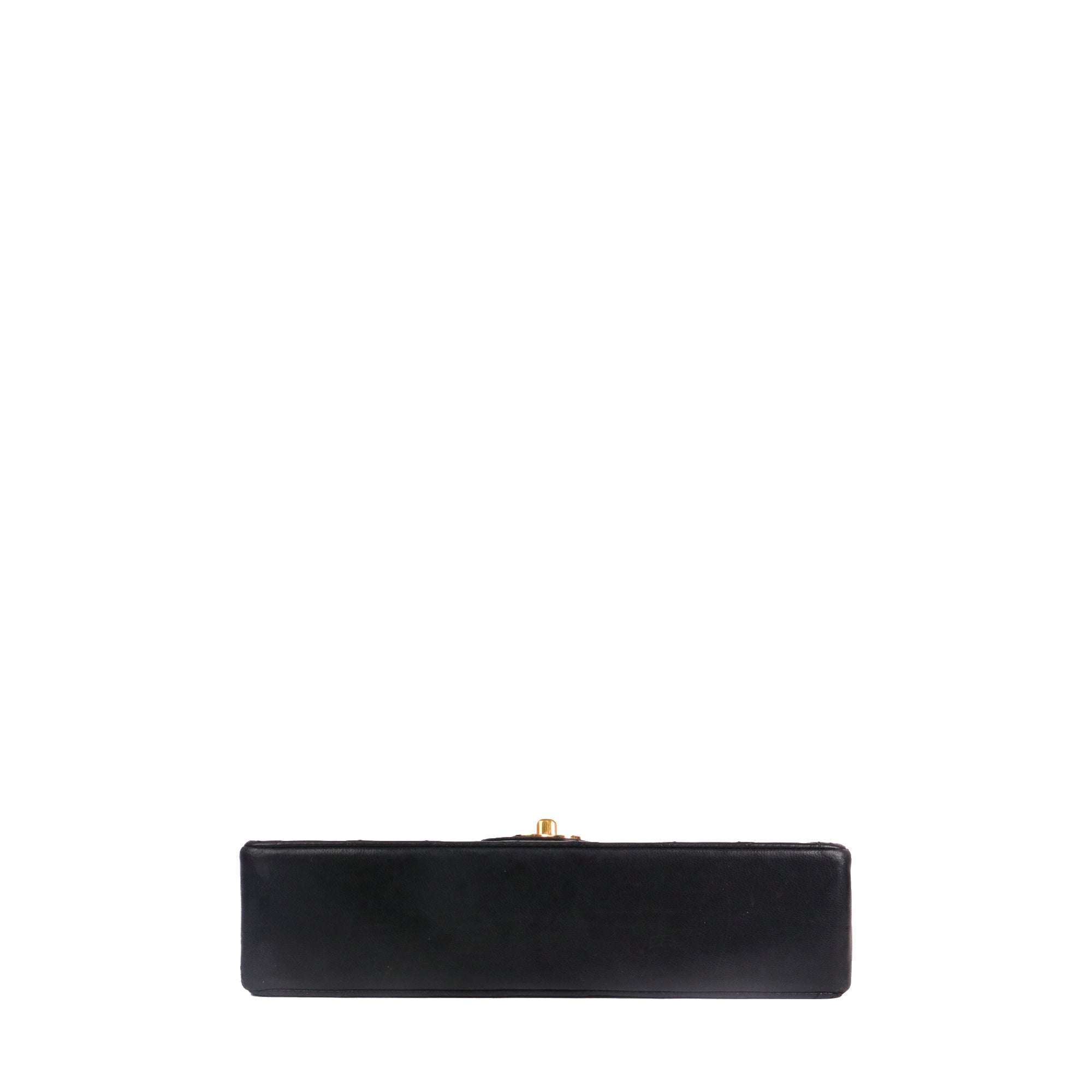 CHANEL - Sac à main Timeless/Classique medium Chanel double flap en cuir matelassé noir vintage