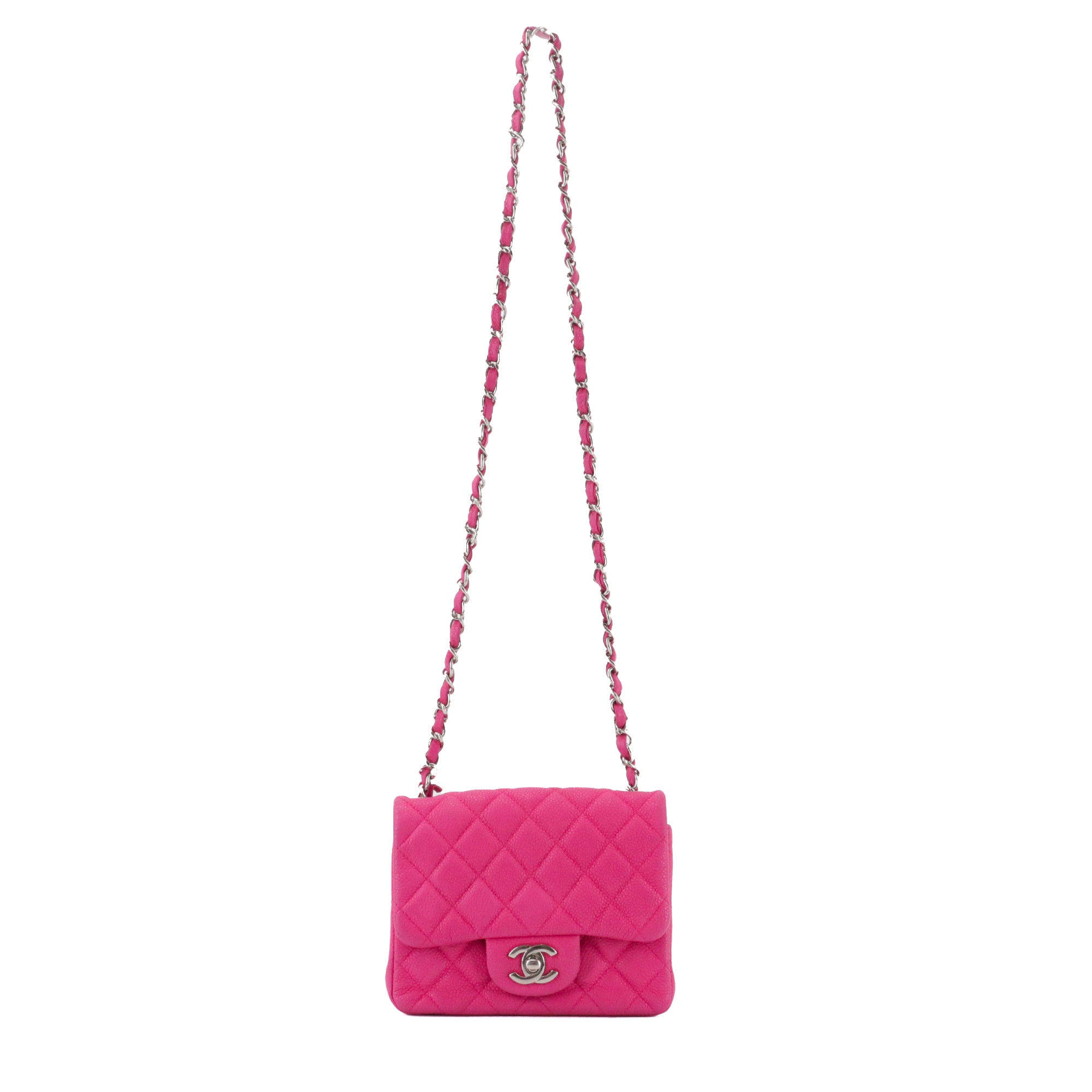 CHANEL - Sac à bandoulière Mini Square Timeless/Classique Chanel en cuir caviar rose