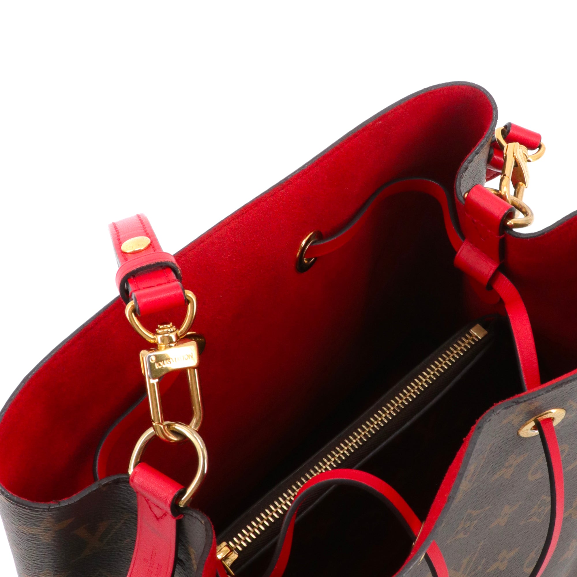 LOUIS VUITTON - Sac à épaule NéoNoé MM Louis Vuitton en toile monogramme et cuir rouge coquelicot