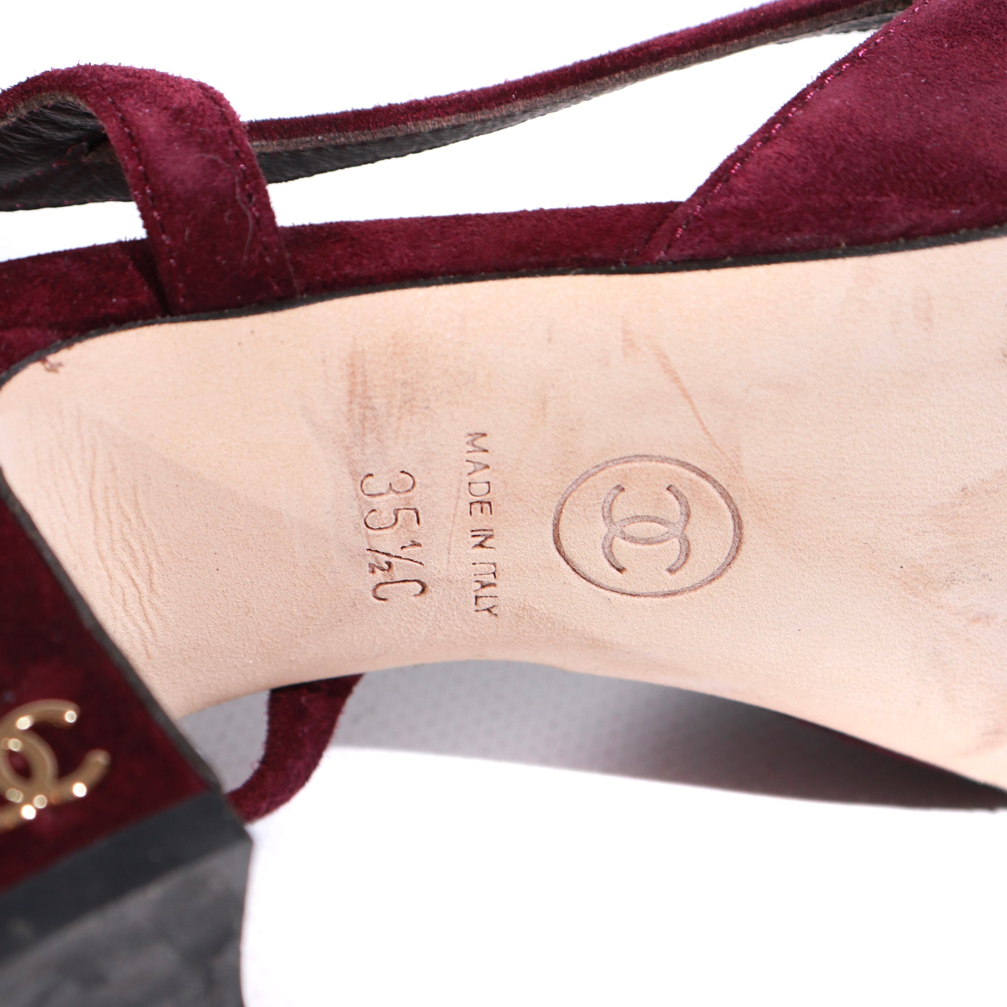 CHANEL - Sandales à talon Slingback en daim violet (T35,5)