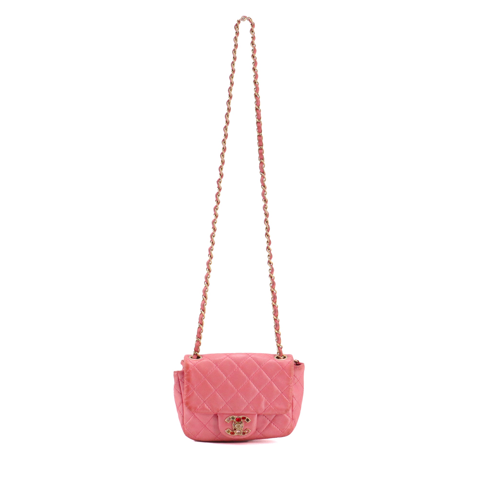 CHANEL - Sac à bandoulière Timeless/Classique Mini Square Chanel en cuir rose édition limitée