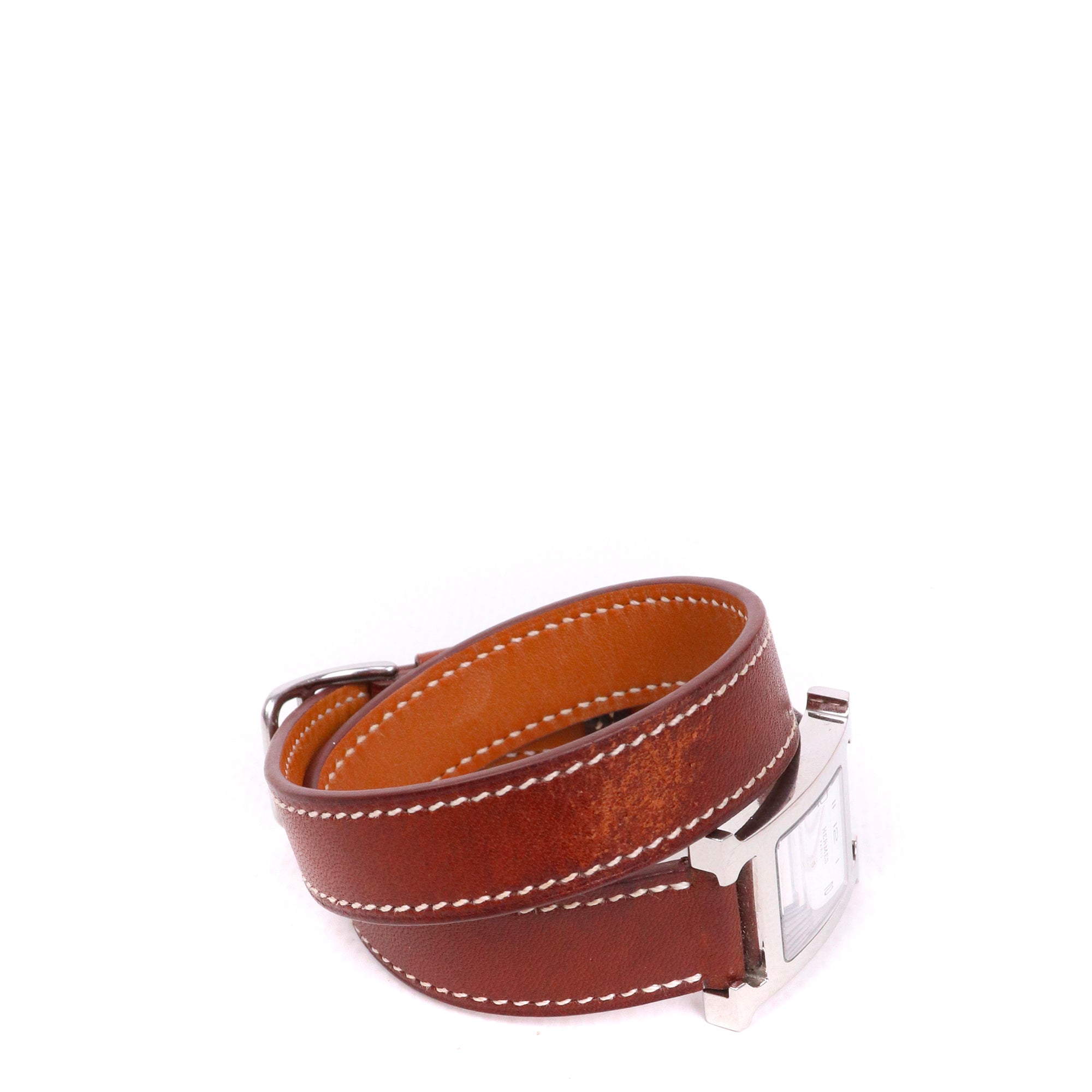 HERMÈS - Montre Heure H Hermès mini modèle en cuir marron