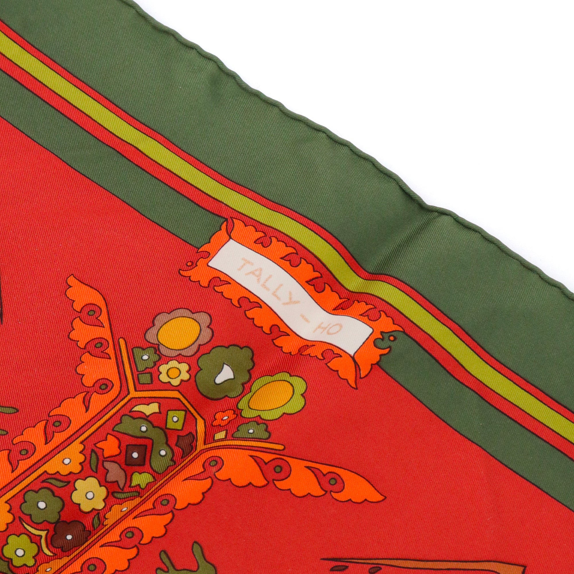 HERMÈS - Hermès Tally-Ho 90 scarf in khaki silk