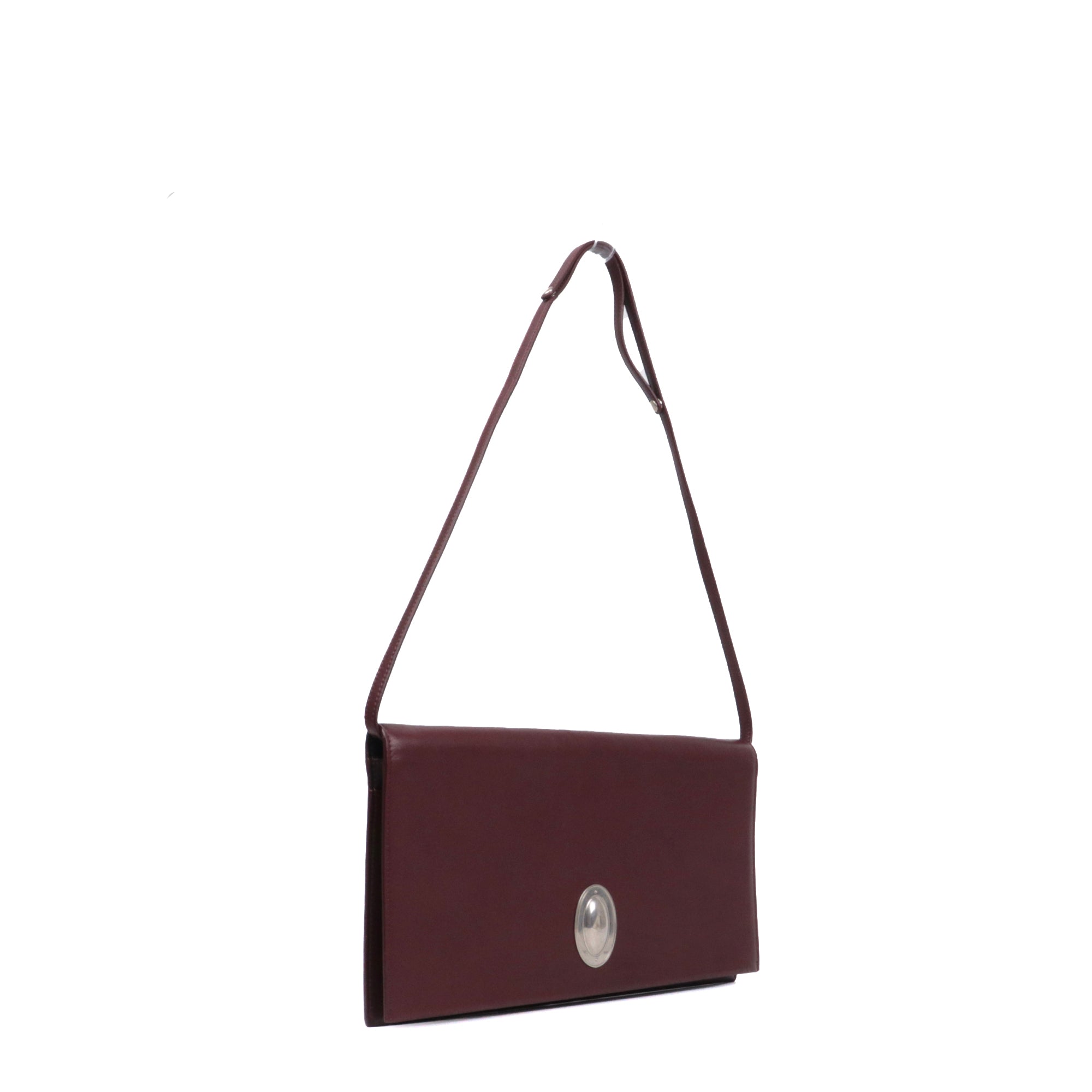 CELINE -  Sac à épaule Celine en cuir lisse bordeaux vintage