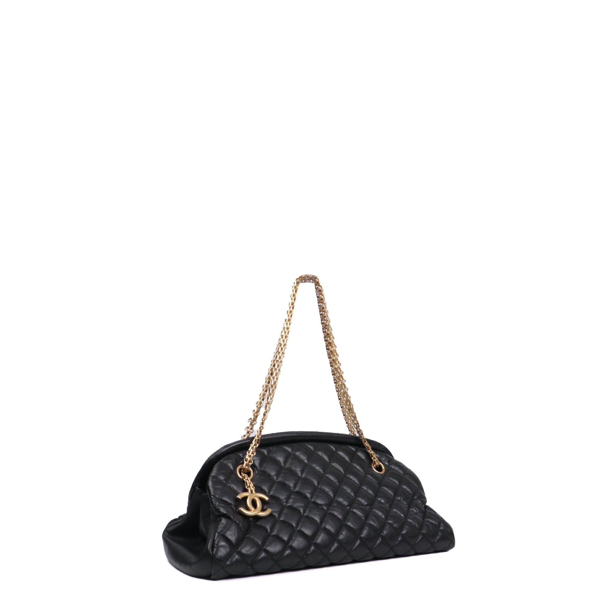 CHANEL - Sac à épaule Mademoiselle Chanel en cuir matelassé noir vintage