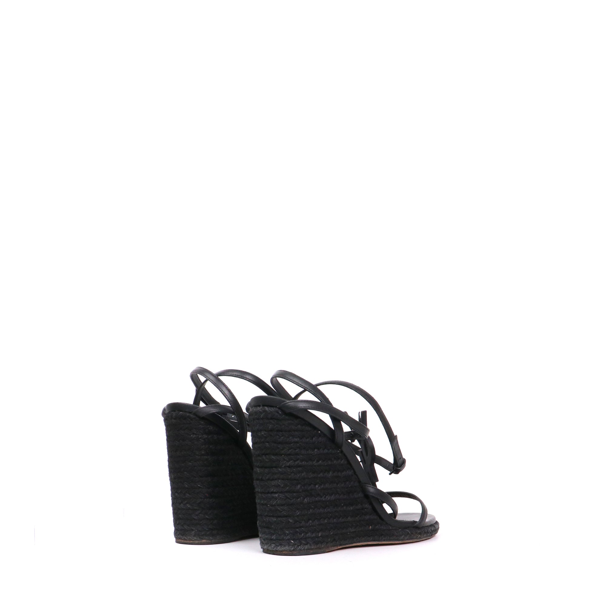 SAINT LAURENT - Espadrilles à talon compensés Cassandra Saint Laurent en cuir noir (T39)