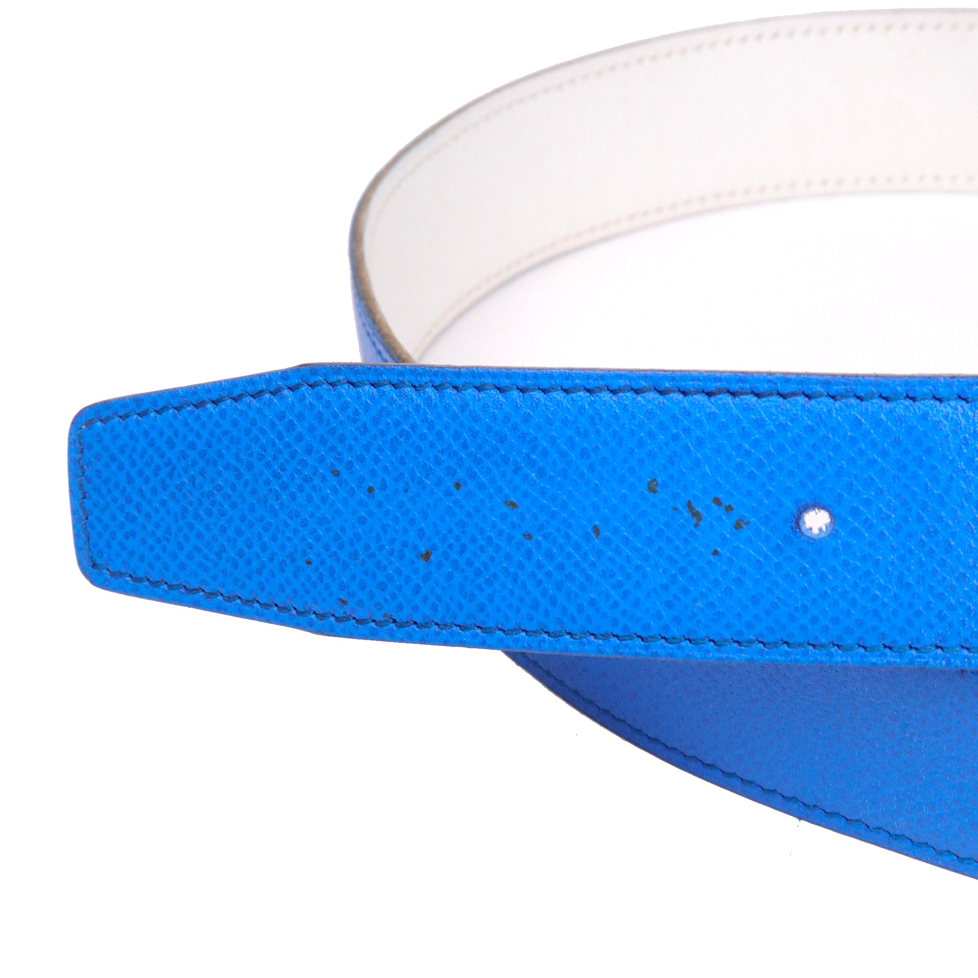 HERMÈS - Ceinture H réversible Hermès en cuir bleu et ivoire (T75)