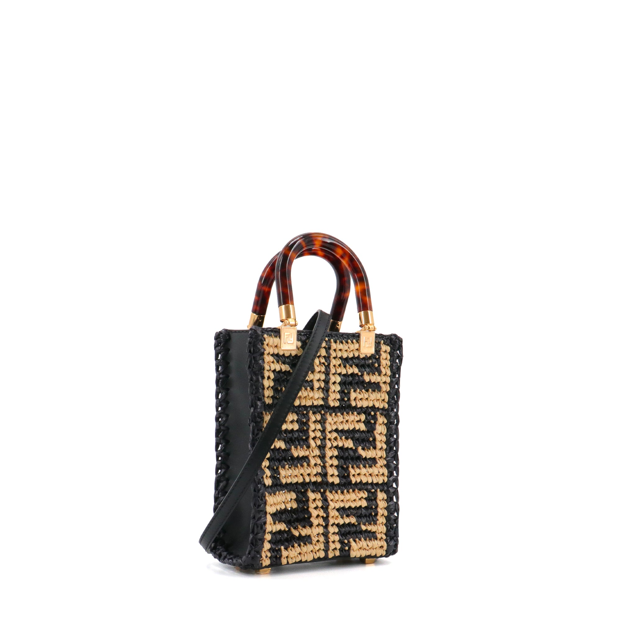 FENDI - Sac à bandoulière Sunshine Fendi en raphia beige et noir