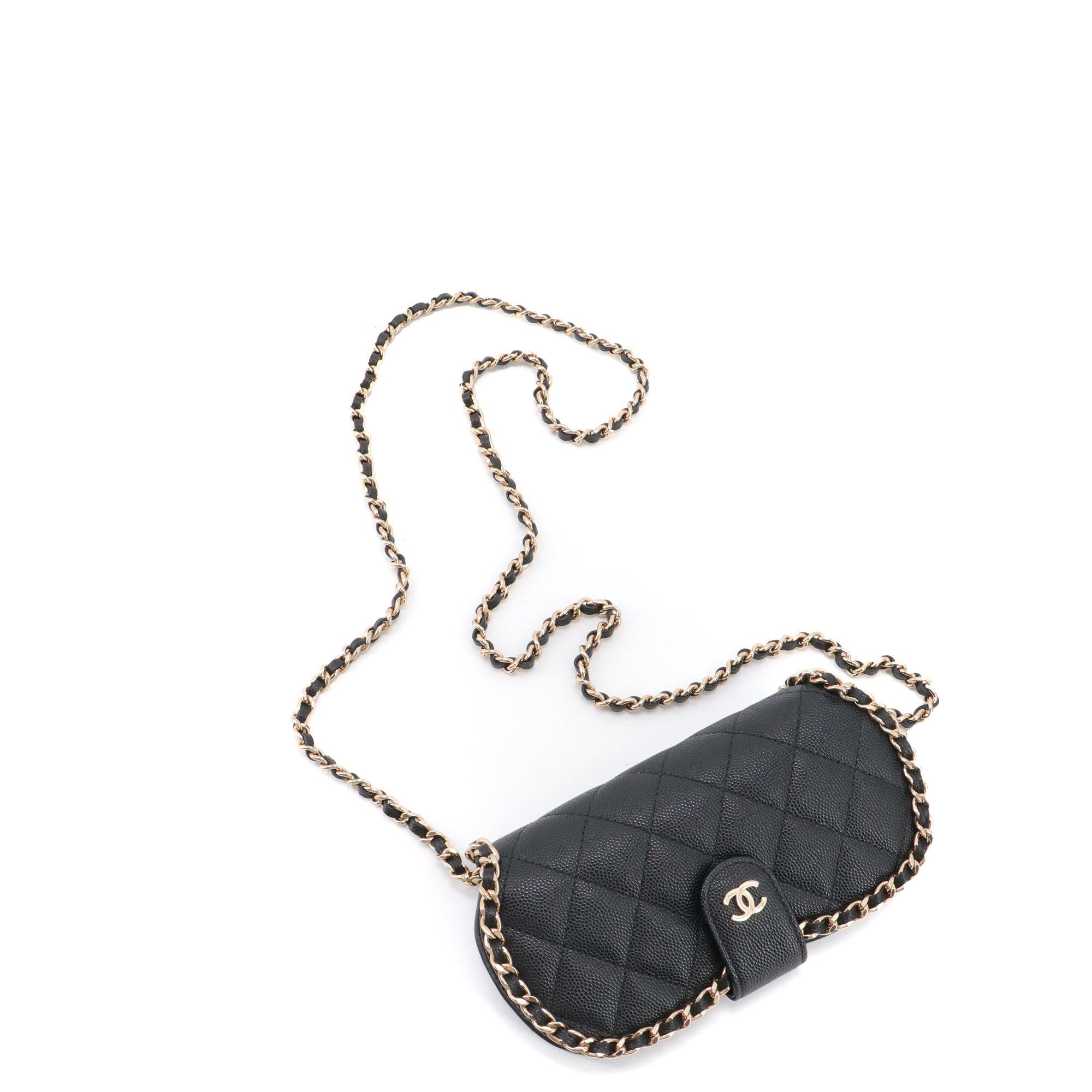 CHANEL - Pochette à bandoulière/Étui à lunette Chanel en cuir caviar noir
