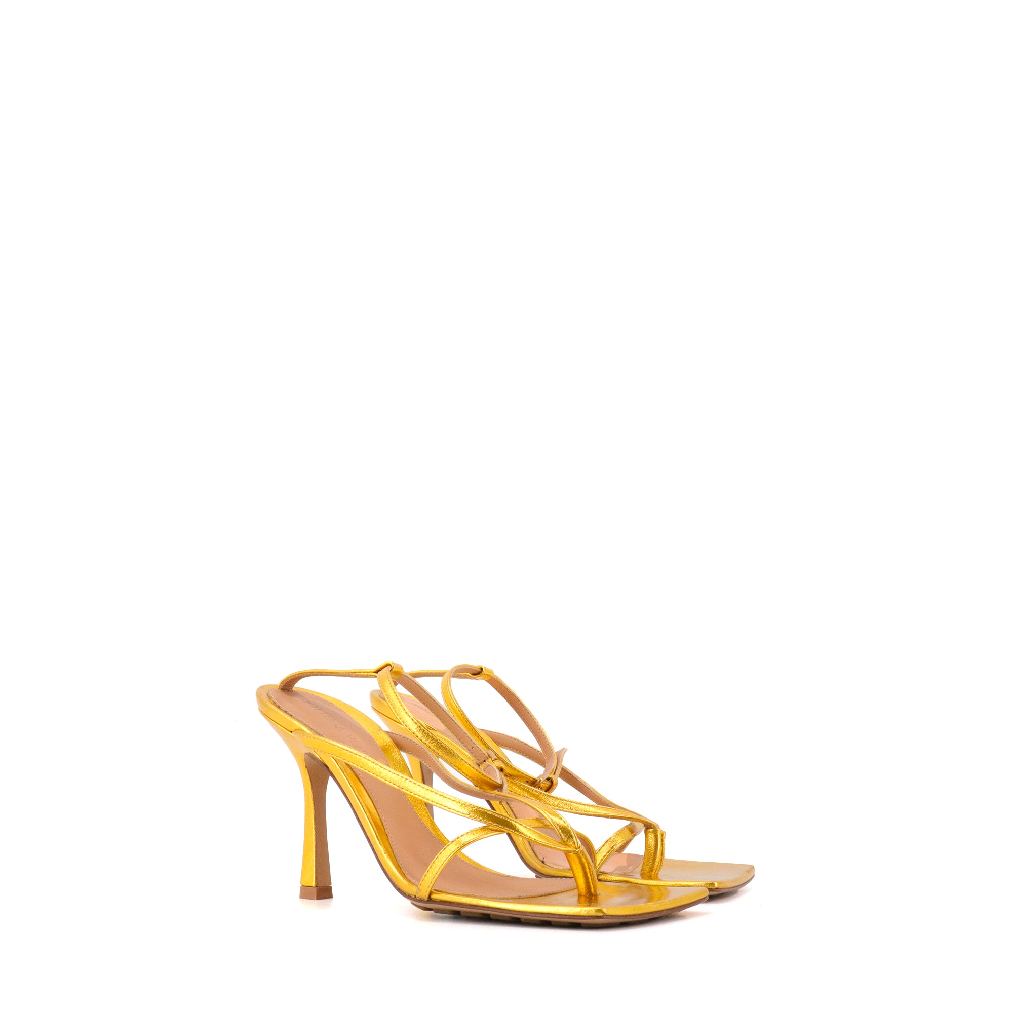BOTTEGA VENETA - Bottega Veneta heeled sandals in gold leather (T35)