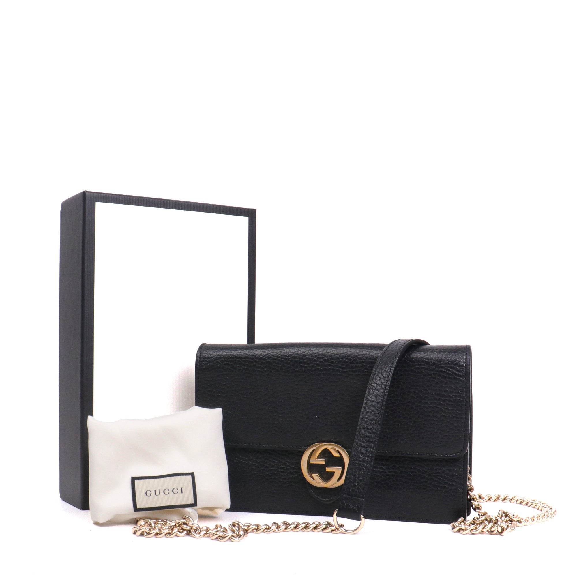 GUCCI - Sac à bandoulière Interlocking Gucci en cuir grainé noir