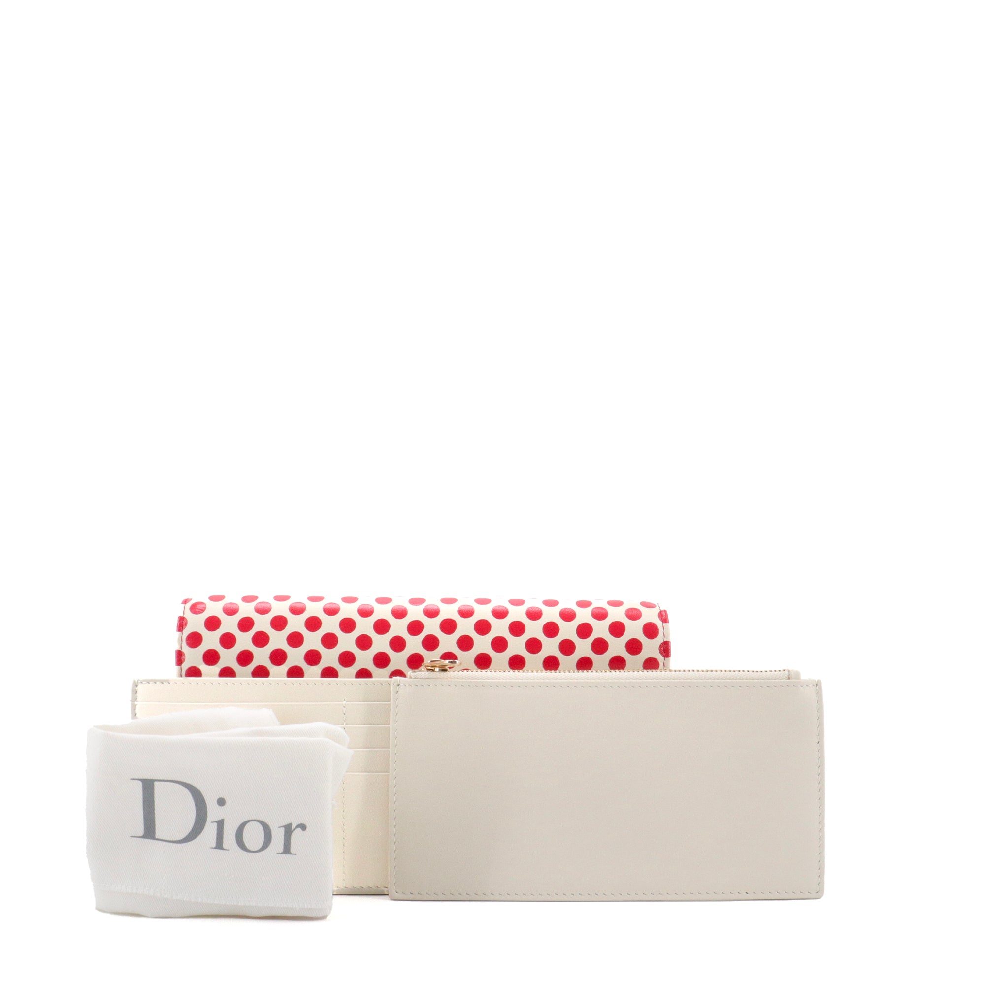 DIOR - Wallet On Chain Dioramour Dior en cuir à pois rouge et blanc