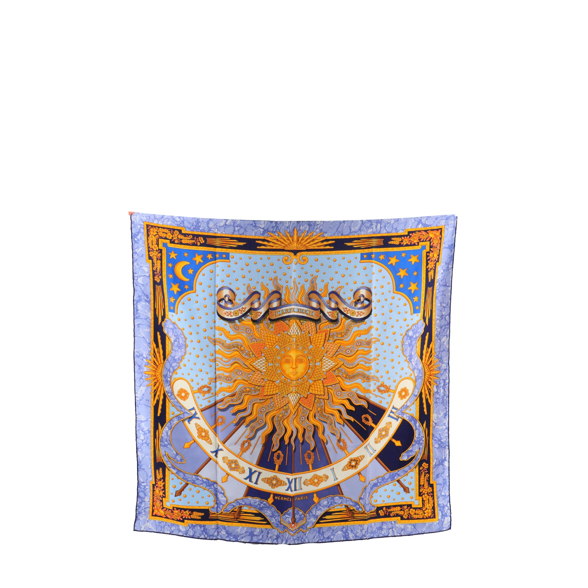 HERMÈS - Carré 90 Carpe Diem Hermès in navy blue silk