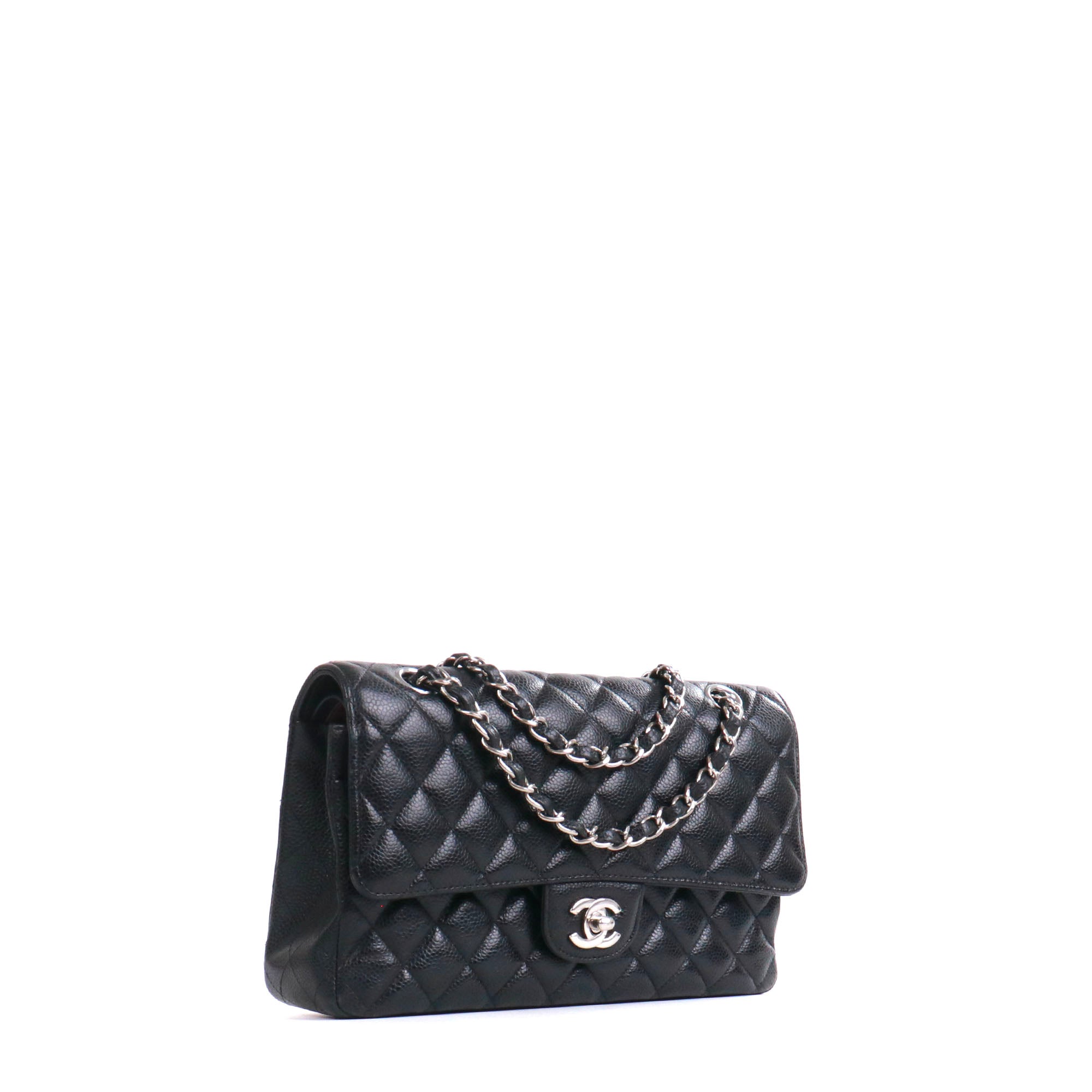 CHANEL - Sac à main Timeless/Classique Chanel medium double flap Chanel en cuir caviar noir